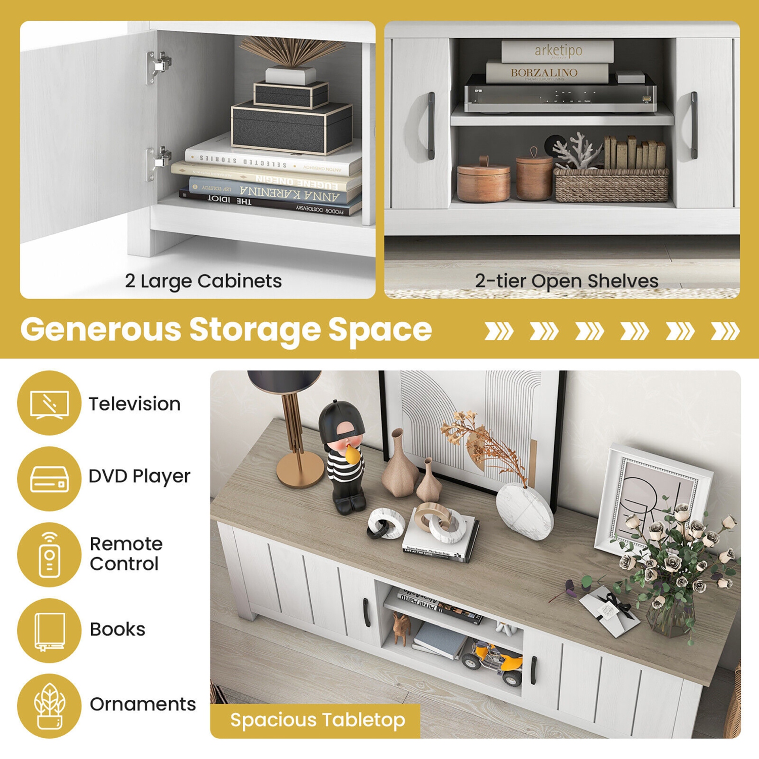 Gymax Farmhouse TV Stand for TVs up to 65'' Media Console Center w/ Doors Cubbies