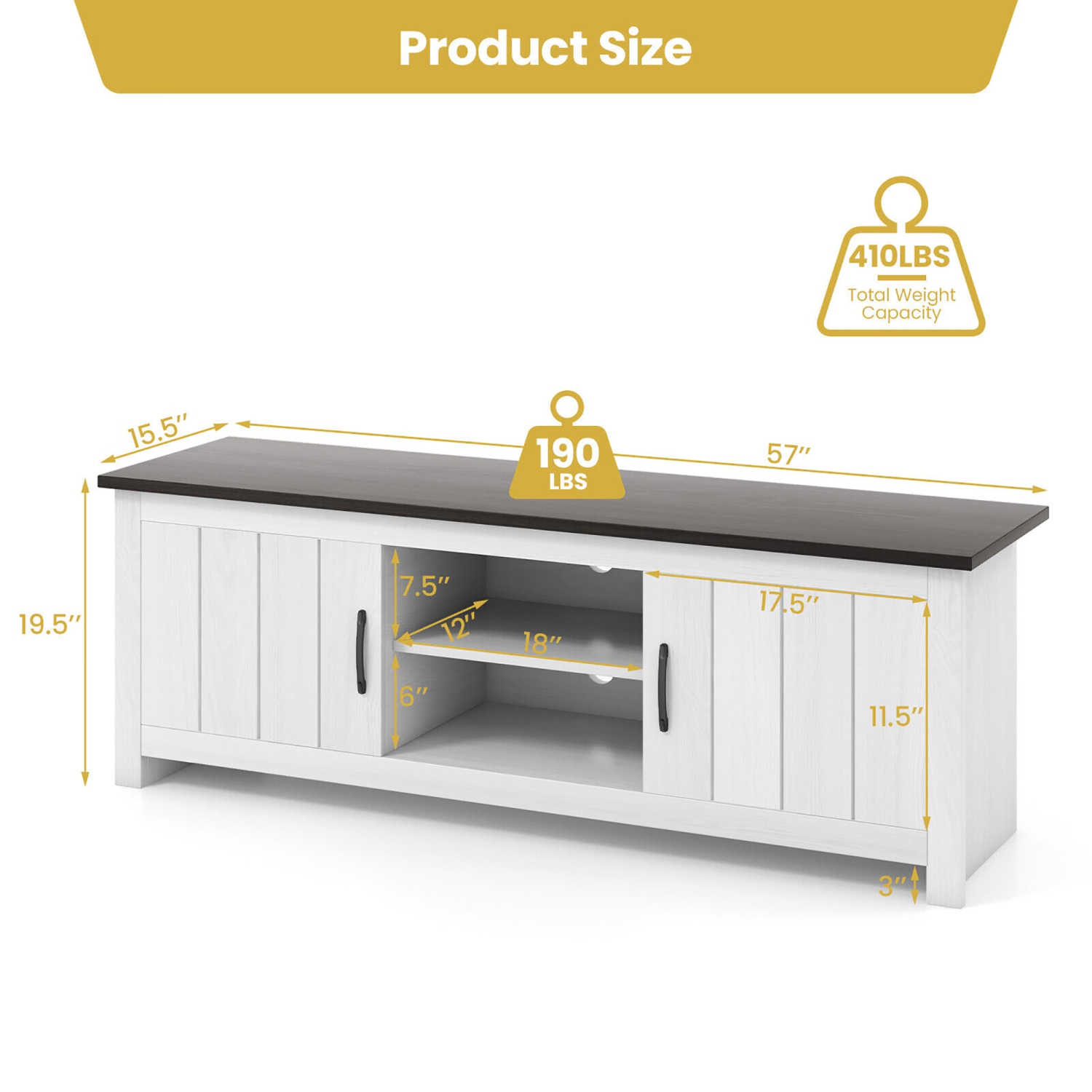 Gymax Farmhouse TV Stand for TVs up to 65'' Media Console Center w/ Doors Cubbies