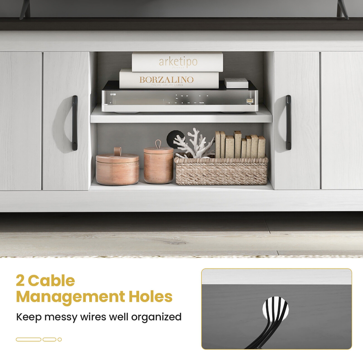 Gymax Farmhouse TV Stand for TVs up to 65'' Media Console Center w/ Doors Cubbies