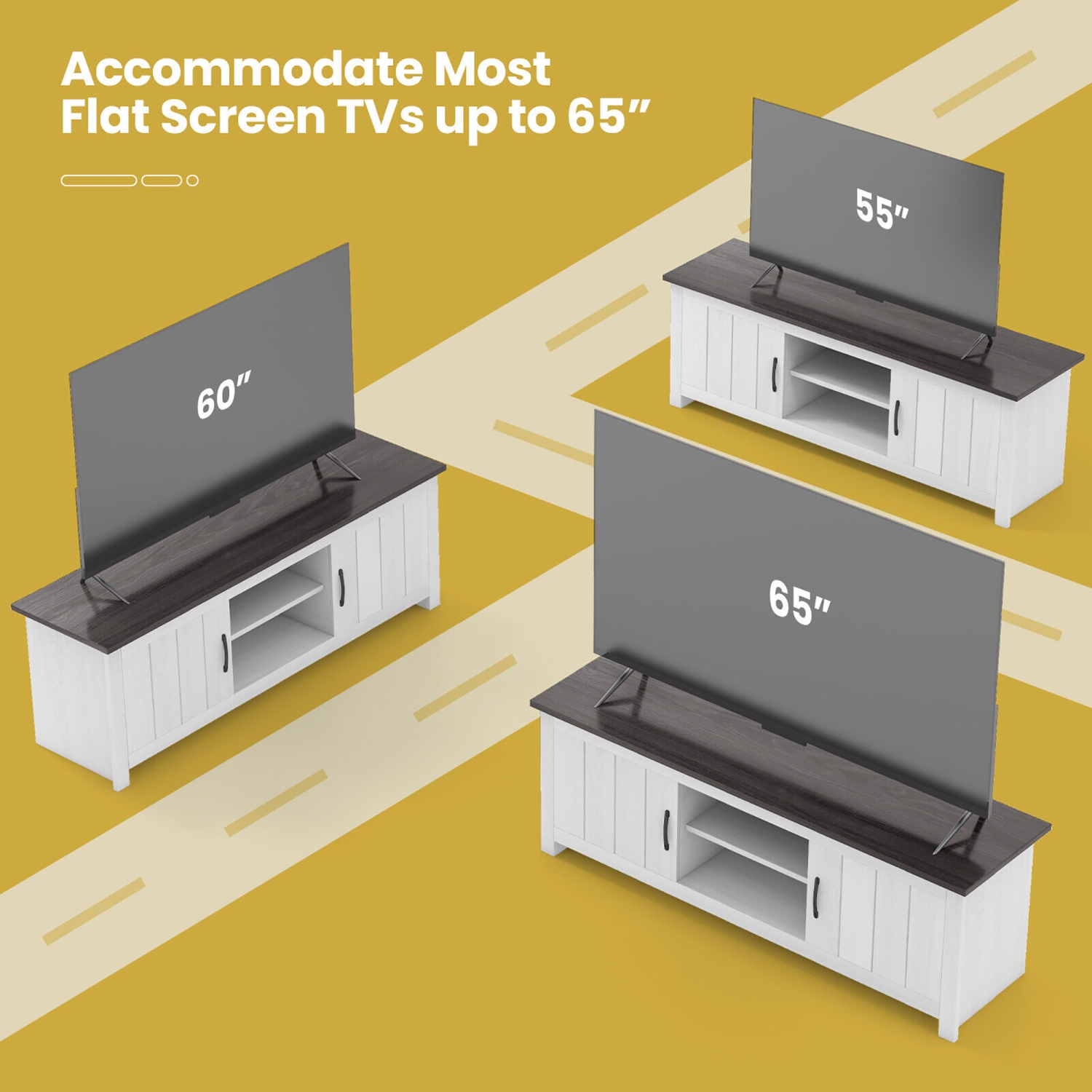 Gymax Farmhouse TV Stand for TVs up to 65'' Media Console Center w/ Doors Cubbies