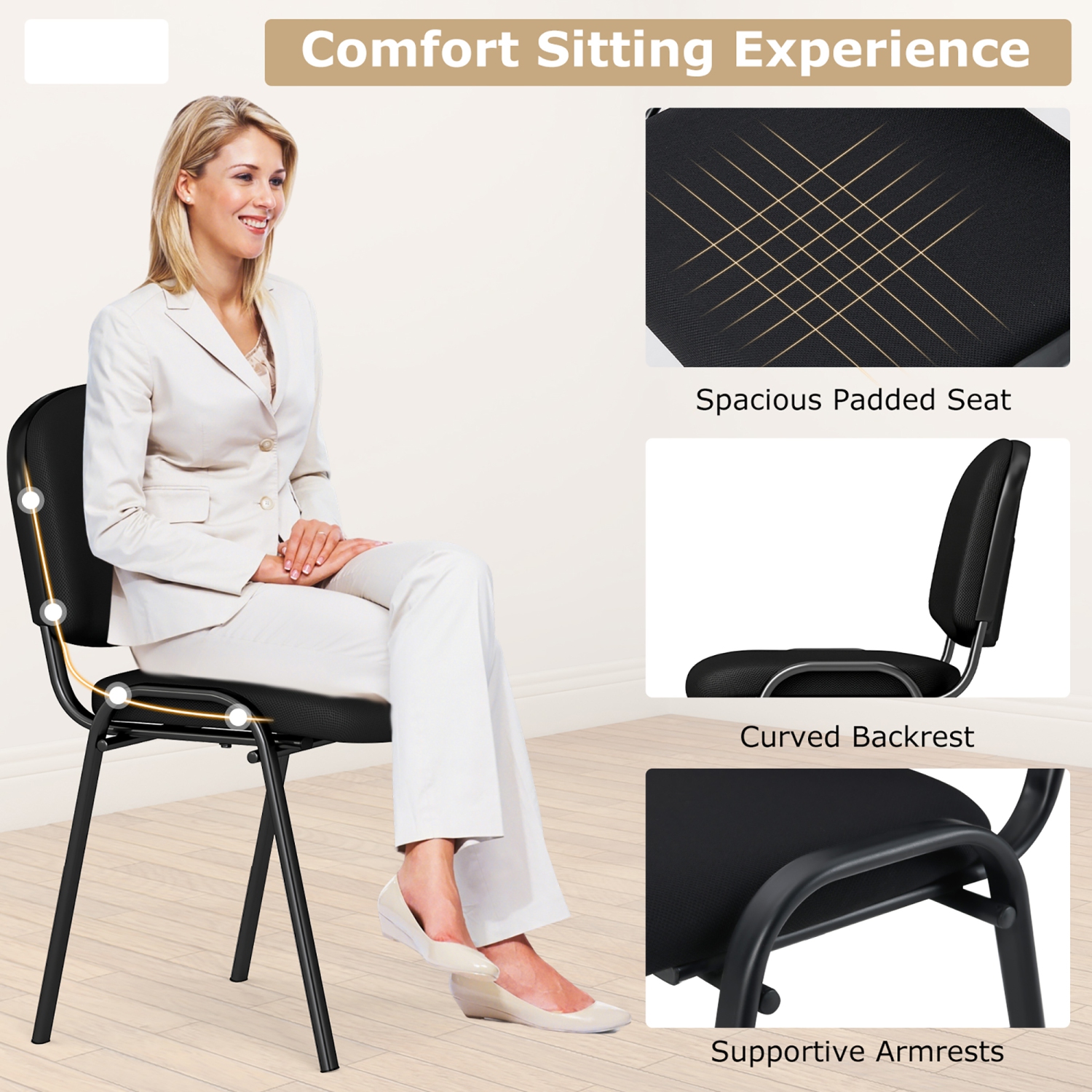 Gymax Set of 10 Stackable Mid Back Conference Guest Reception Chair Office Home