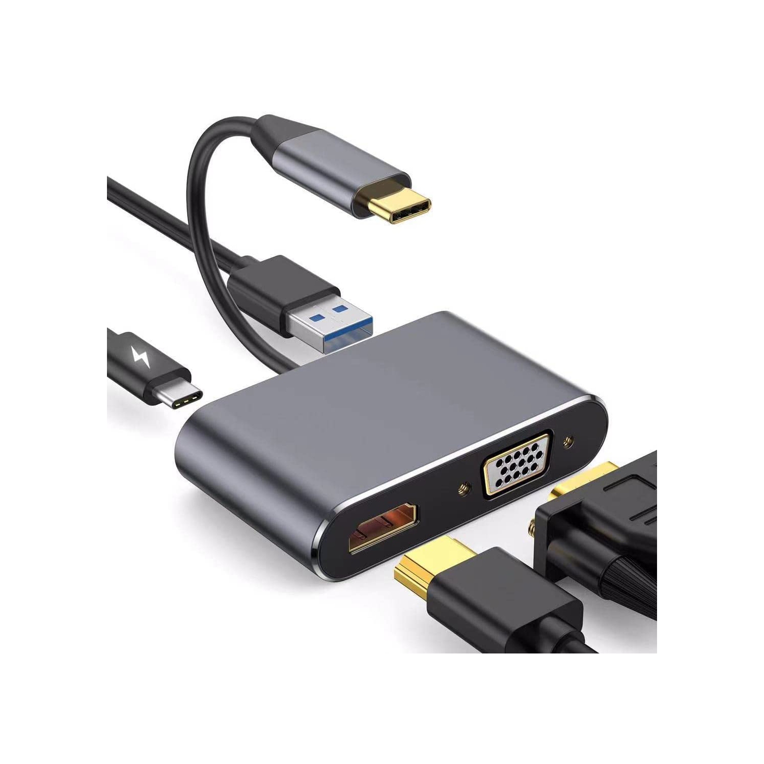 SuperShield Male Type C to Female USB3.0 HDMI 4K VGA TypeC Audio Video Converter Hub Adapter