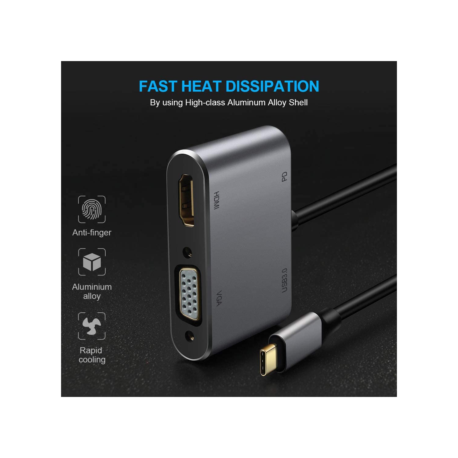 SuperShield Male Type C to Female USB3.0 HDMI 4K VGA TypeC Audio Video Converter Hub Adapter