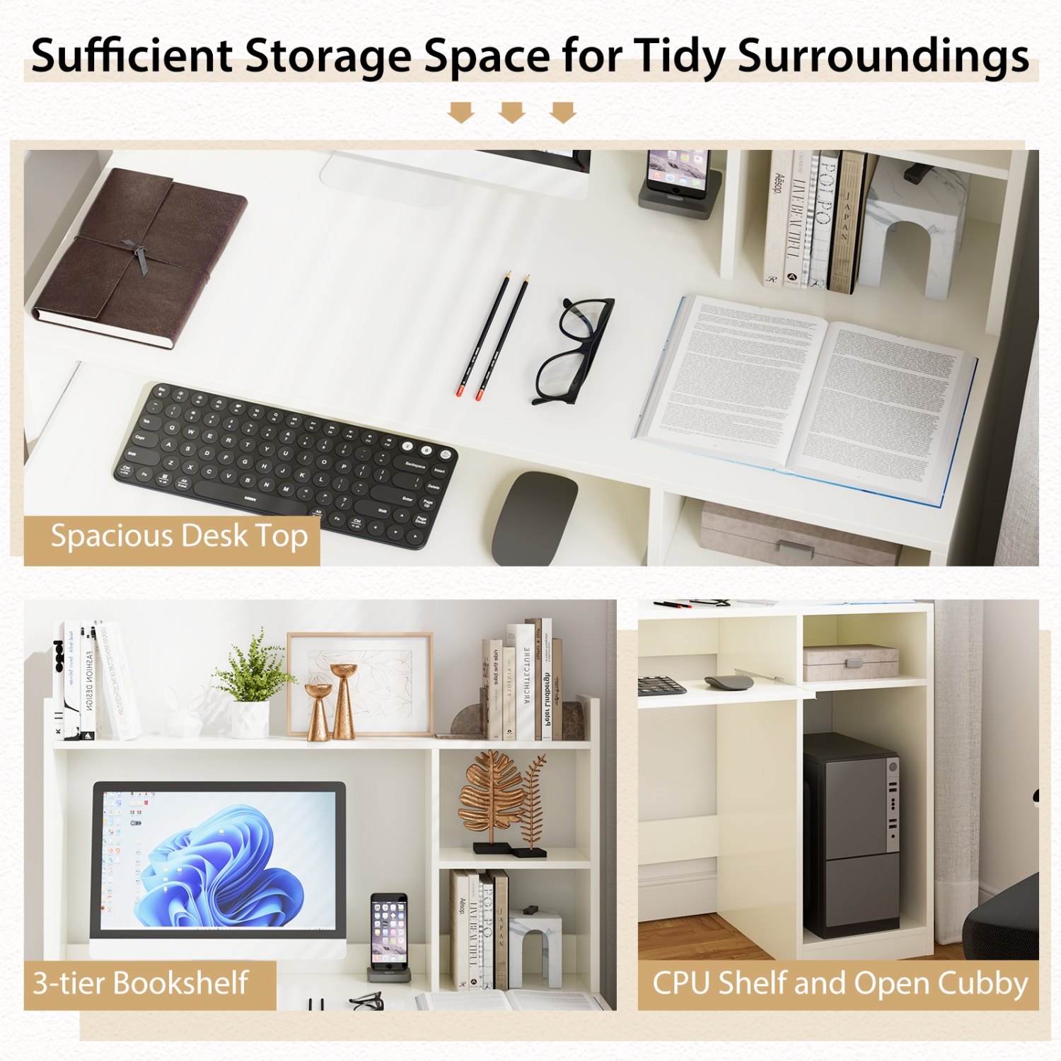 Topbuy Computer Desk with Storage Shelf Wooden Writing Desk w/ Hutch Office Desk with CPU Stand & Keyboard Tray