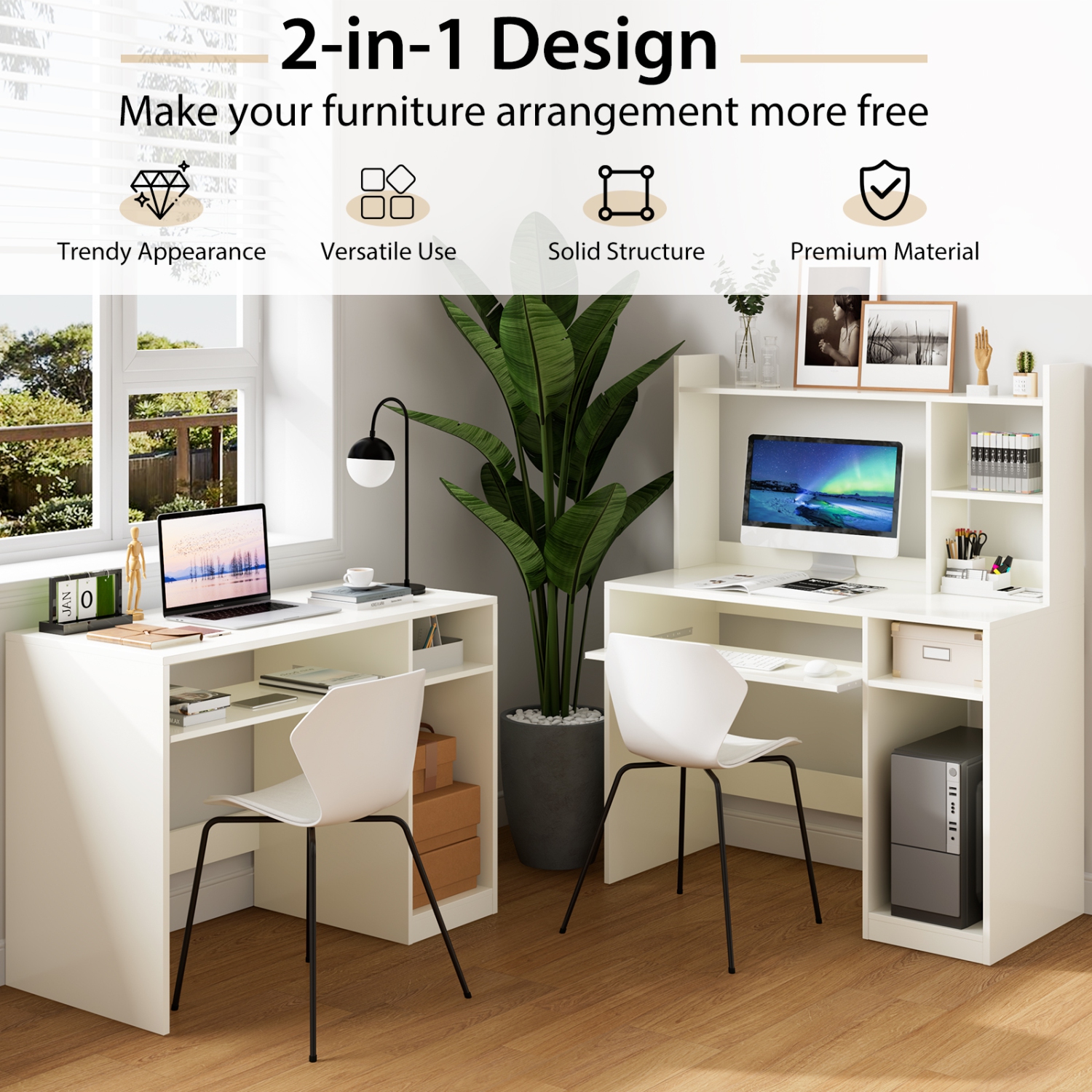 Topbuy Computer Desk with Storage Shelf Wooden Writing Desk w/ Hutch Office Desk with CPU Stand & Keyboard Tray