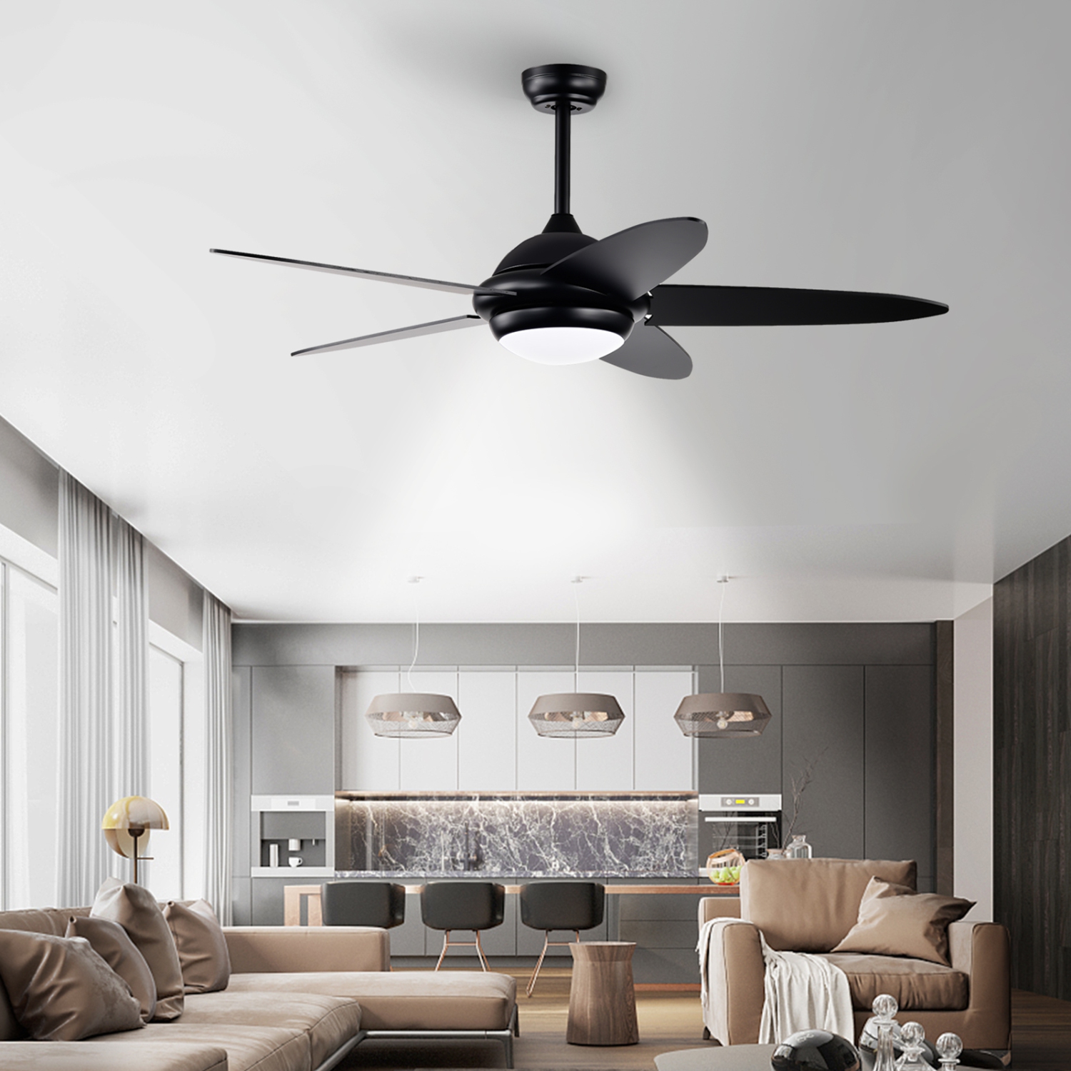 Topbuy 52" Ceiling Fan with Light and Remote Control Indoor Modern Ceiling Fan with Quiet Reversible ETL Motor Black/Silver/White