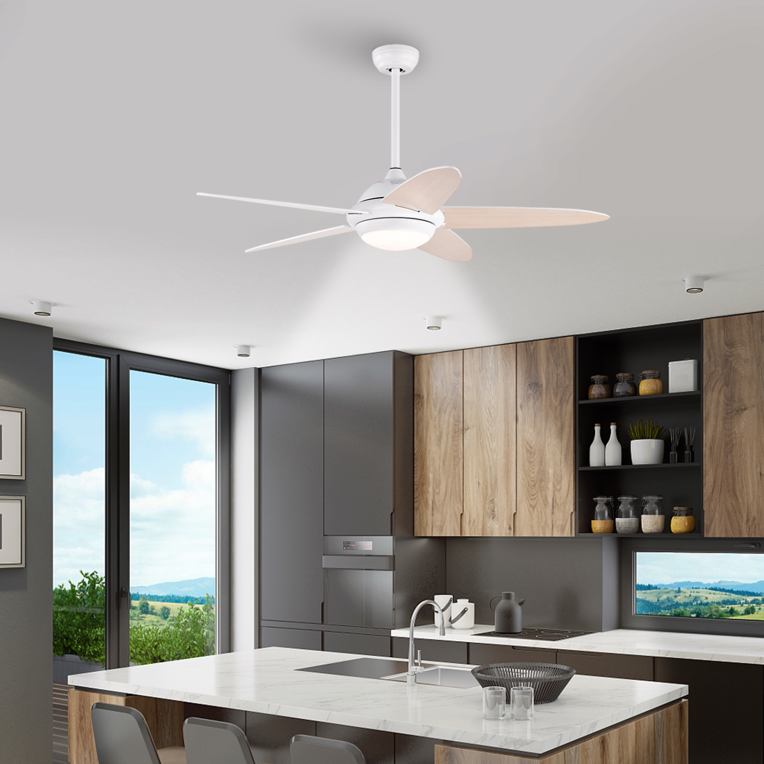 Topbuy 52" Ceiling Fan with Light and Remote Control Indoor Modern Ceiling Fan with Quiet Reversible ETL Motor Black/Silver/White