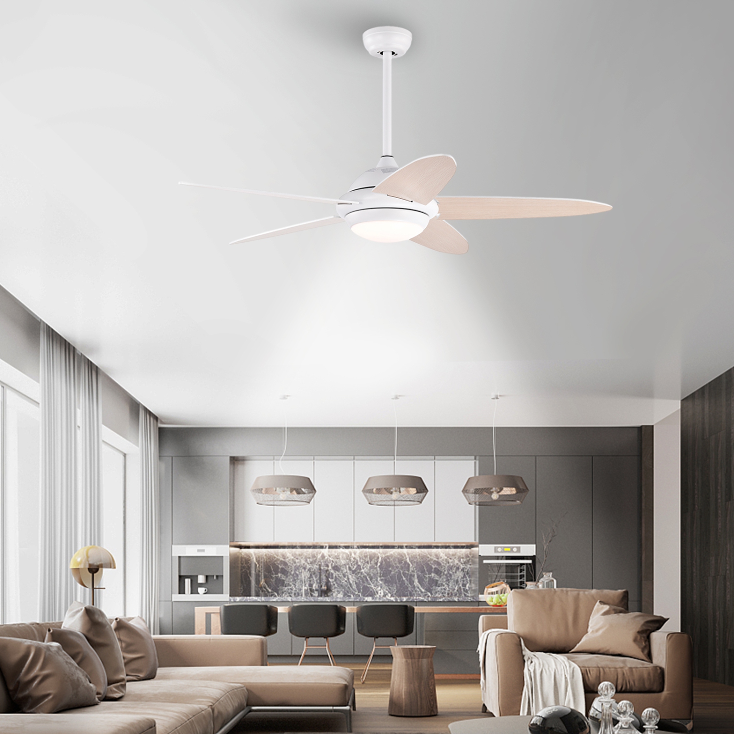 Topbuy 52" Ceiling Fan with Light and Remote Control Indoor Modern Ceiling Fan with Quiet Reversible ETL Motor Black/Silver/White