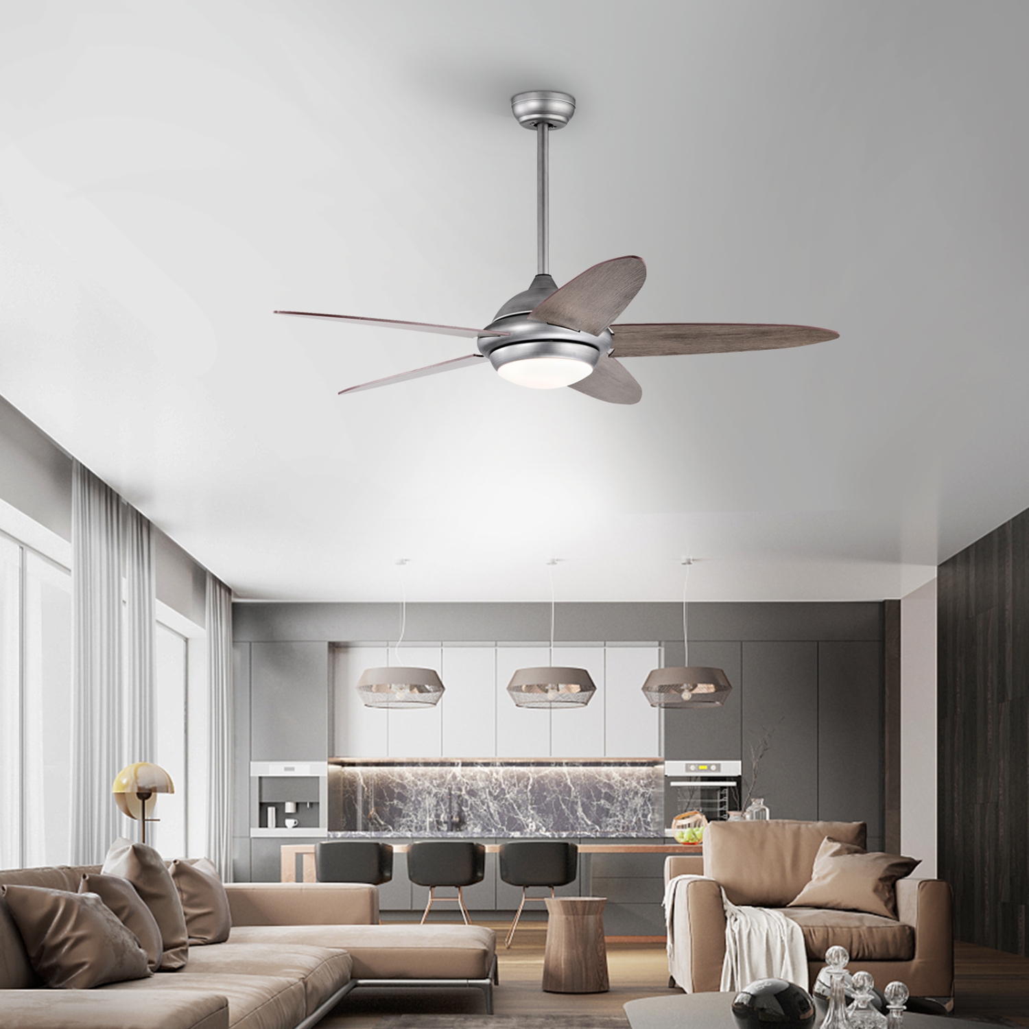 Topbuy 52" Ceiling Fan with Light and Remote Control Indoor Modern Ceiling Fan with Quiet Reversible ETL Motor Black/Silver/White