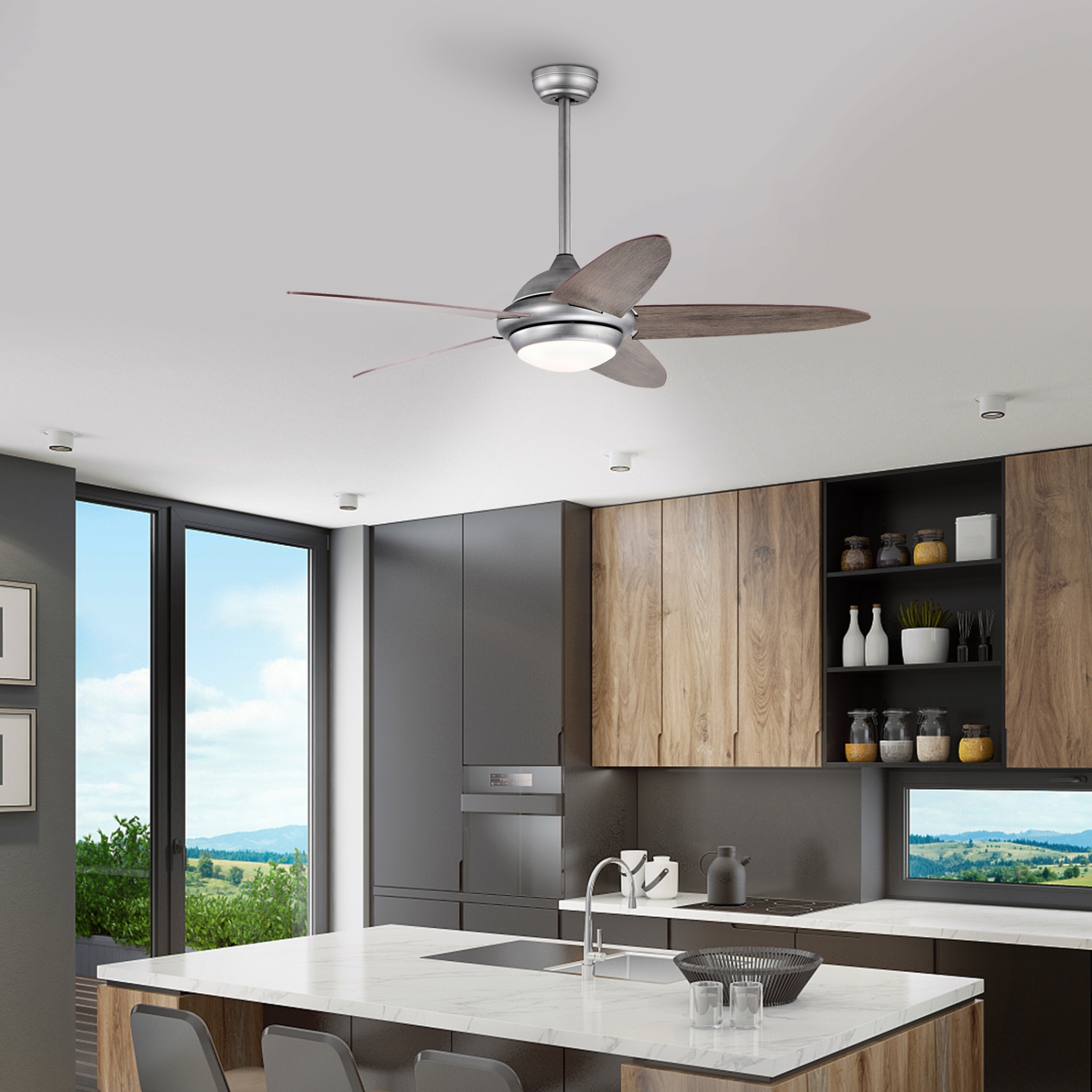Topbuy 52" Ceiling Fan with Light and Remote Control Indoor Modern Ceiling Fan with Quiet Reversible ETL Motor Black/Silver/White