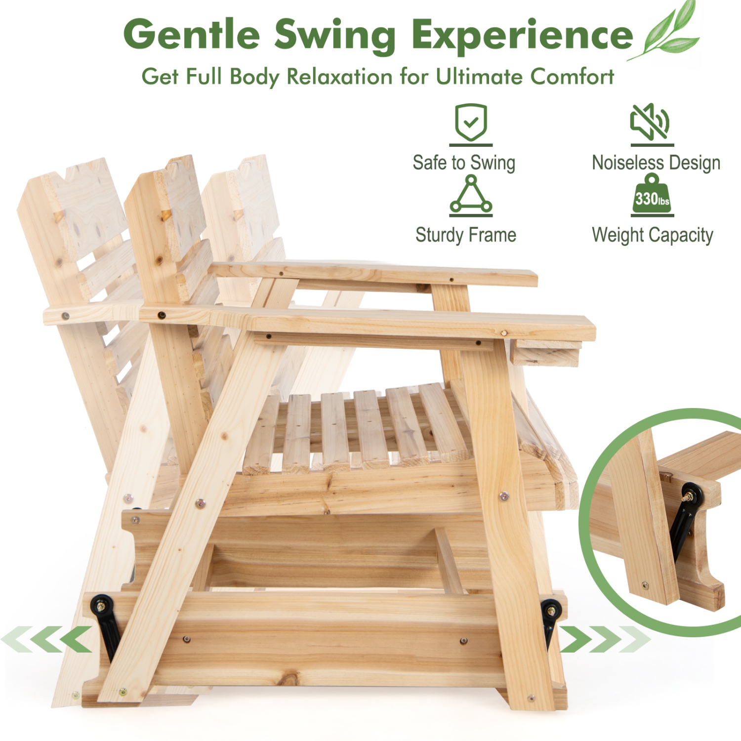 Chaise berçante extérieure en bois de sapin Topbuy 1PC/2PCS avec porte-gobelet dissimulé pivotant et siège incurvé