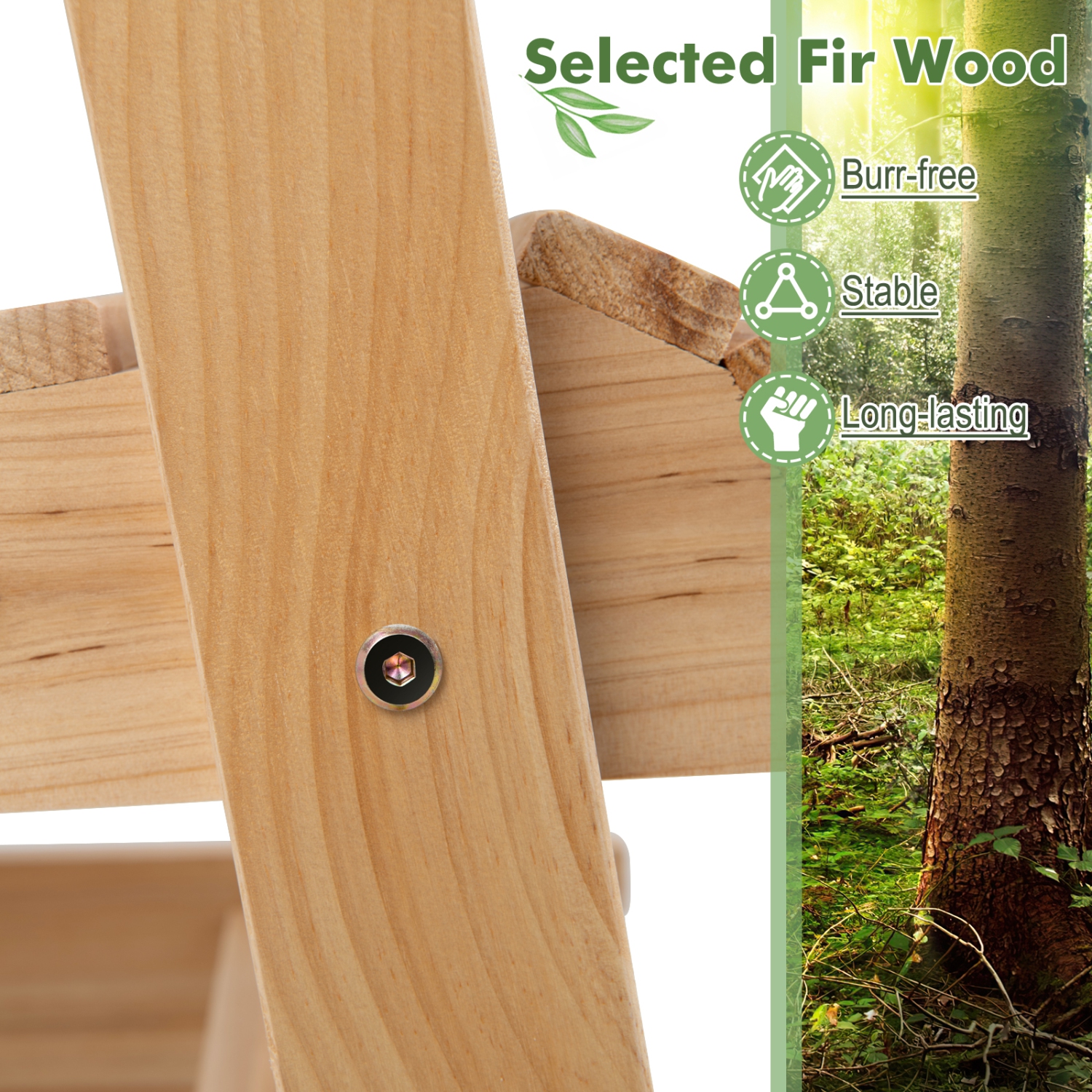 Chaise berçante extérieure en bois de sapin Topbuy 1PC/2PCS avec porte-gobelet dissimulé pivotant et siège incurvé