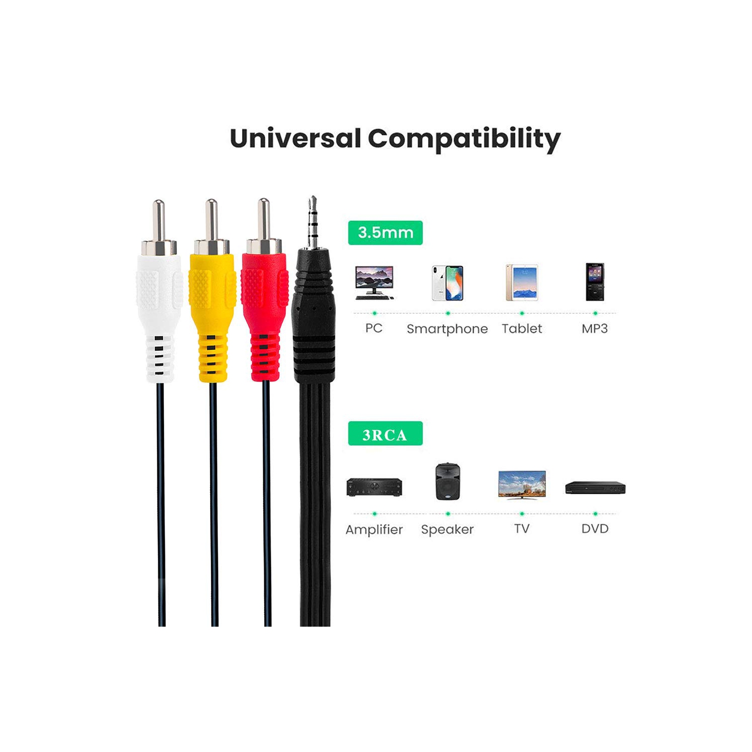 Câble convertisseur audio-vidéo mâle 3,5&nbsp;mm vers 3 RCA audio-vidéo mâle câble adaptateur de câble pour téléviseur