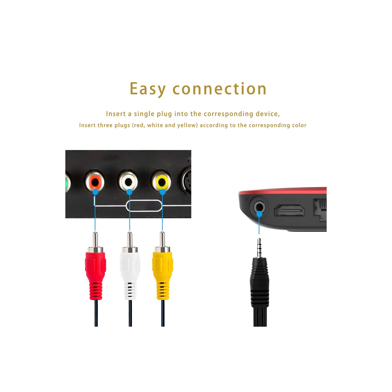Câble convertisseur audio-vidéo mâle 3,5&nbsp;mm vers 3 RCA audio-vidéo mâle câble adaptateur de câble pour téléviseur
