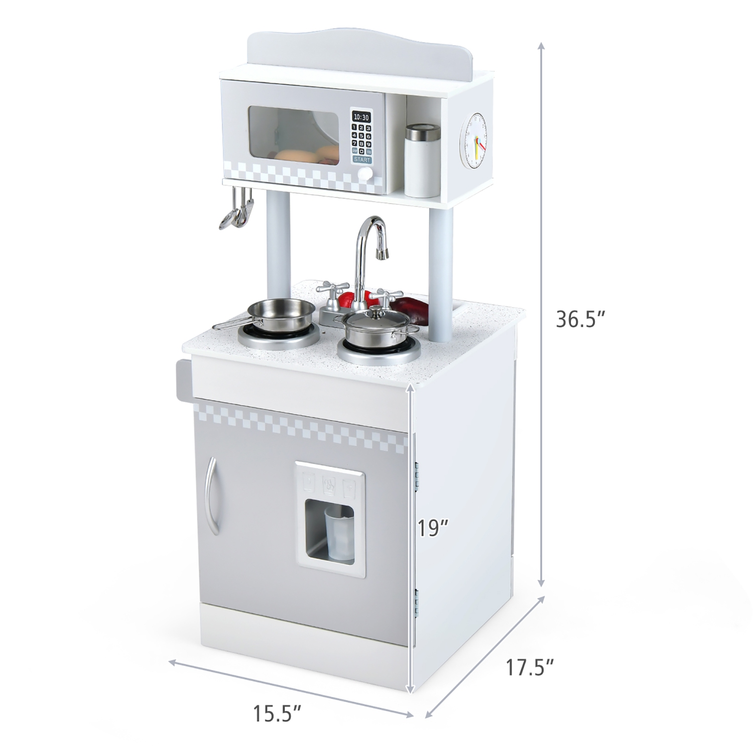 Costway Kids Kitchen PlaySet Pretend Wooden Play Kitchen with IceDispenser&Stovefor Toddler