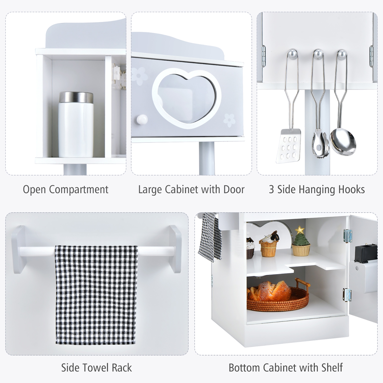 Costway Kids Kitchen PlaySet Pretend Wooden Play Kitchen with IceDispenser&Stovefor Toddler