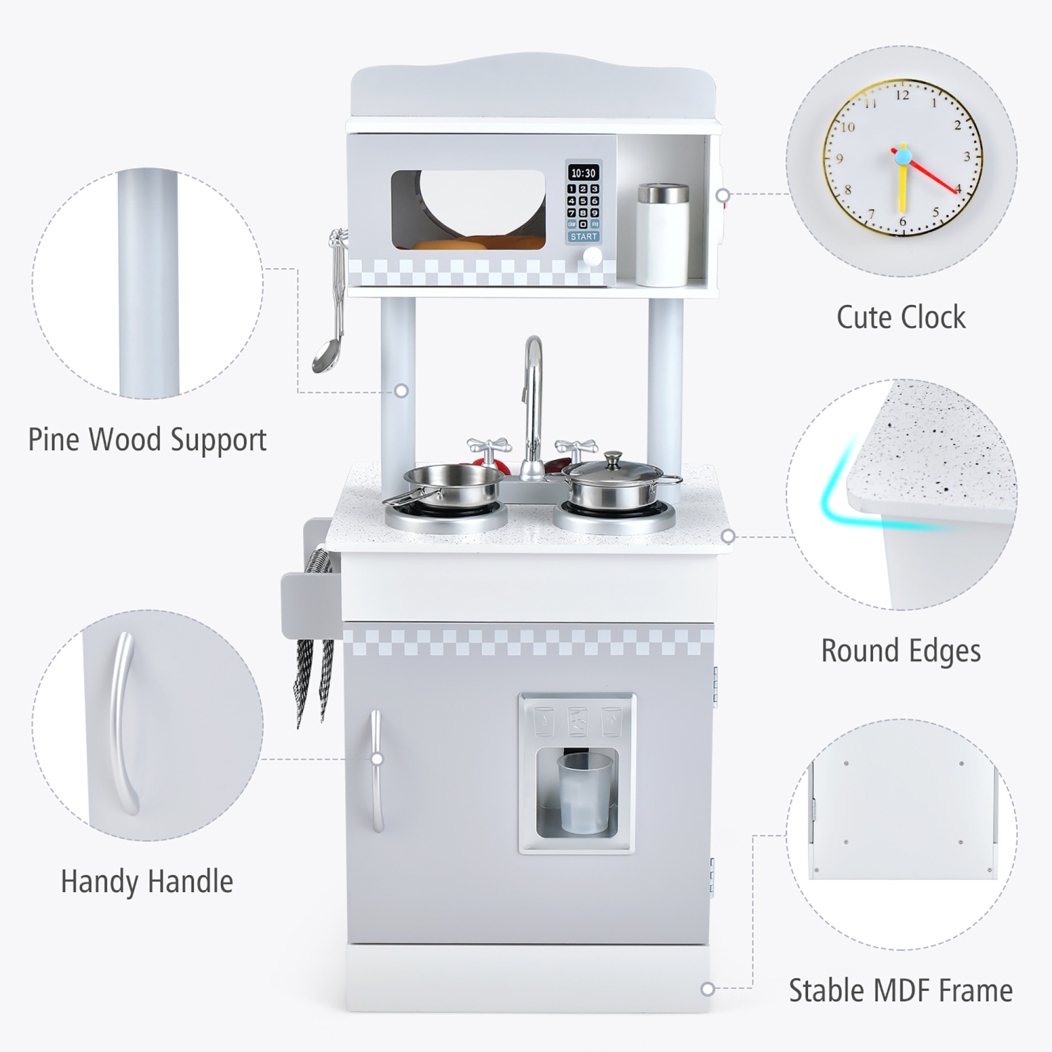 Costway Kids Kitchen PlaySet Pretend Wooden Play Kitchen with IceDispenser&Stovefor Toddler