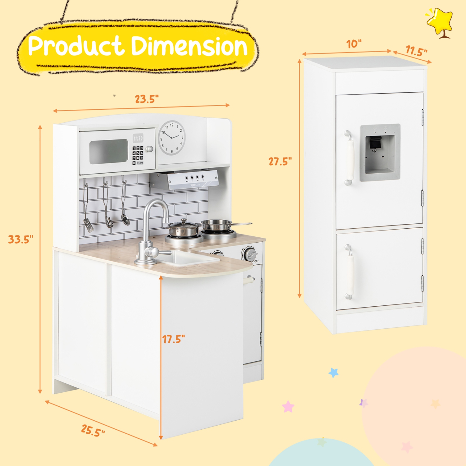 Costway Kids Corner Kitchen Playset Wooden Play Kitchen with Microwave&Fridge for Toddlers