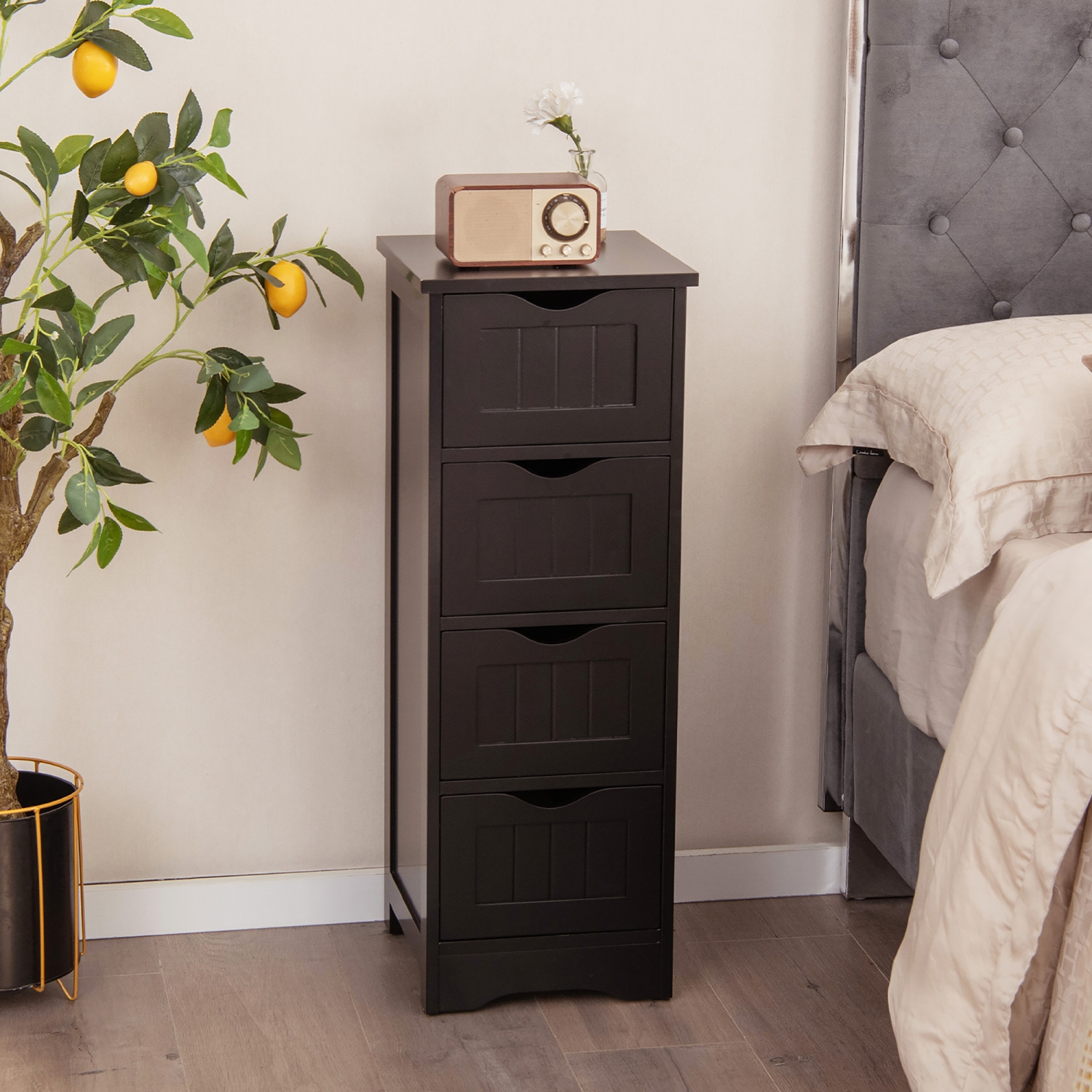 Costway 4-Drawer Bathroom Floor Cabinet Free Standing Storage Side Organizer