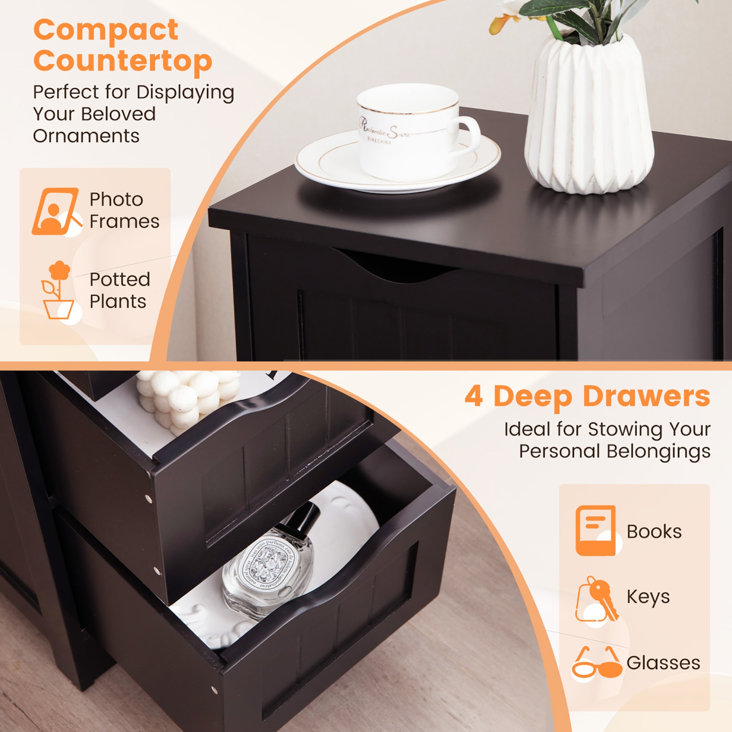 Costway 4-Drawer Bathroom Floor Cabinet Free Standing Storage Side Organizer