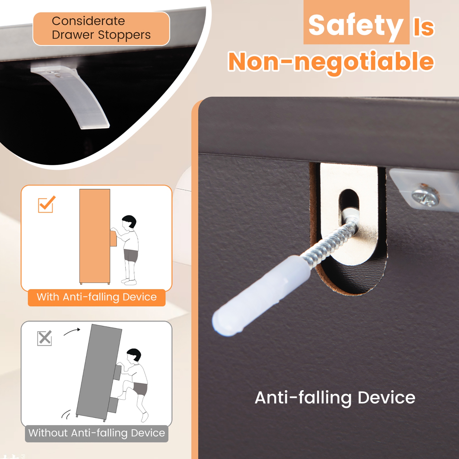 Costway 4-Drawer Bathroom Floor Cabinet Free Standing Storage Side Organizer