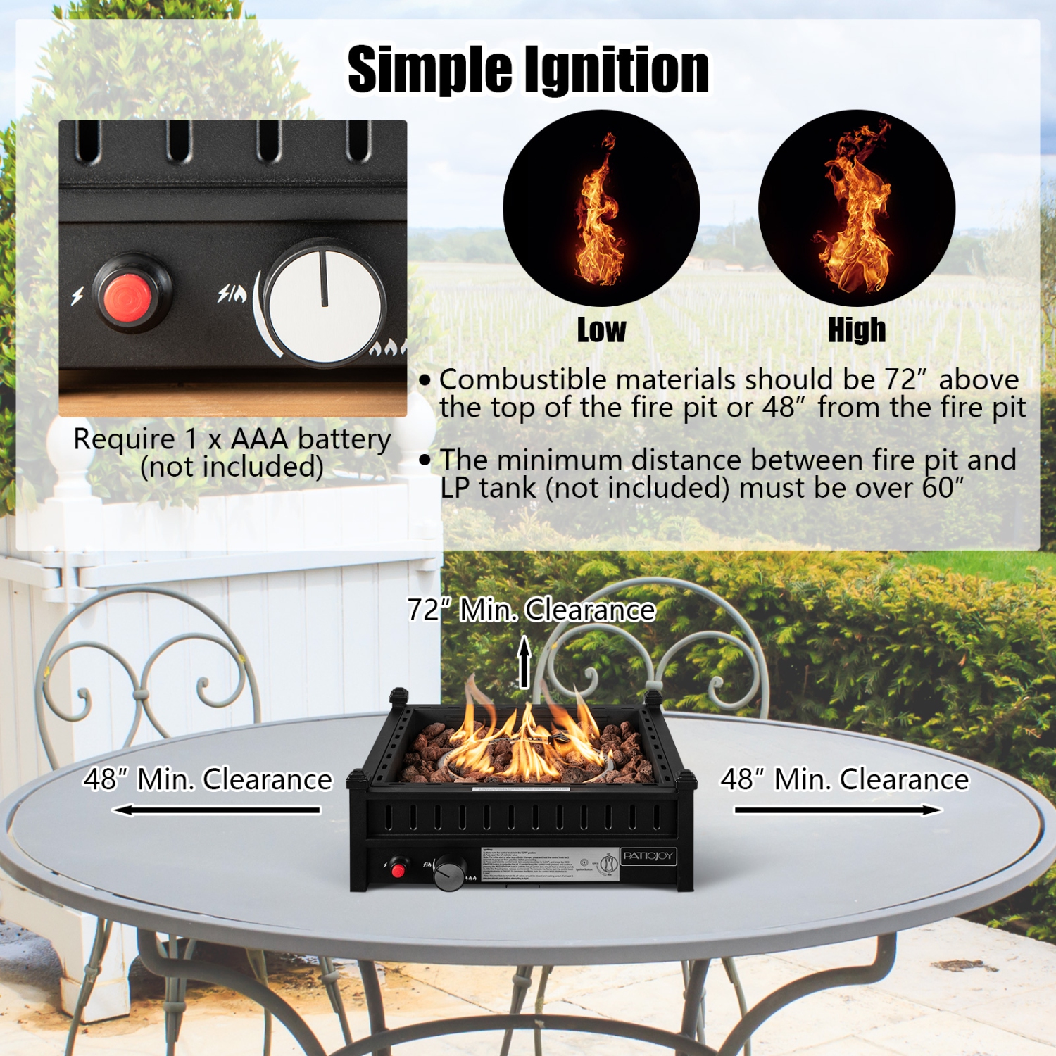 Topbuy Portable Propane Fire Pit 40,000 BTU Tabletop Fire Pit for Tables with 2" Umbrella Hole Compact Propane Fire Pit