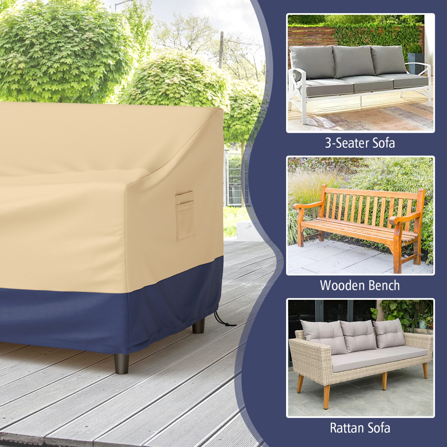 Topbuy 77"W x 43"D x 30"H Patio 3-Seater Sofa Cover Outdoor Deep Sofa Cover w/ Handles & Air Vents Heavy Duty Patio Bench Cover