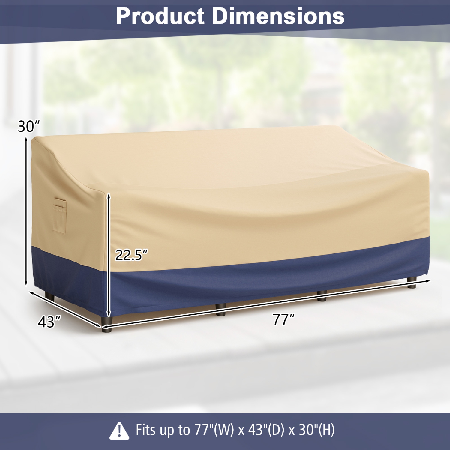 Topbuy 77"W x 43"D x 30"H Patio 3-Seater Sofa Cover Outdoor Deep Sofa Cover w/ Handles & Air Vents Heavy Duty Patio Bench Cover