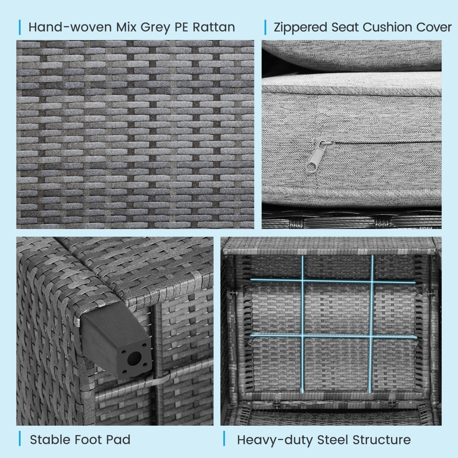 Topbuy 3 Pieces Outdoor Furniture Set Patio PE Rattan Conversation Set with Removable Cushions PE Wicker Sofas with Tempered Glass Side Table