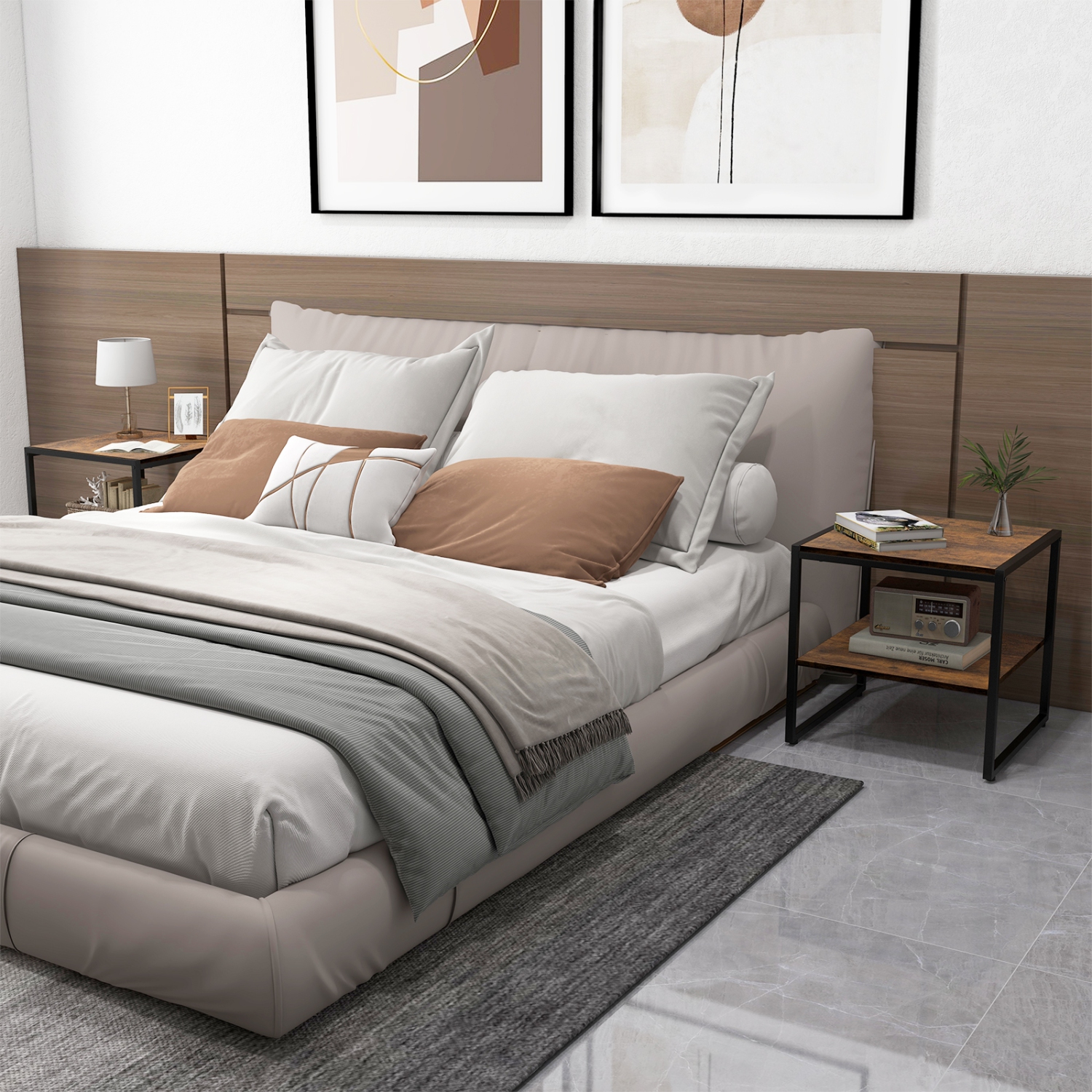 Topbuy Square End Table Set of 2 2-tier Side Table with Open Shelf Metal Frame Industrial Tea Table Beside Sofa & Bed Compact Nightstand for Small