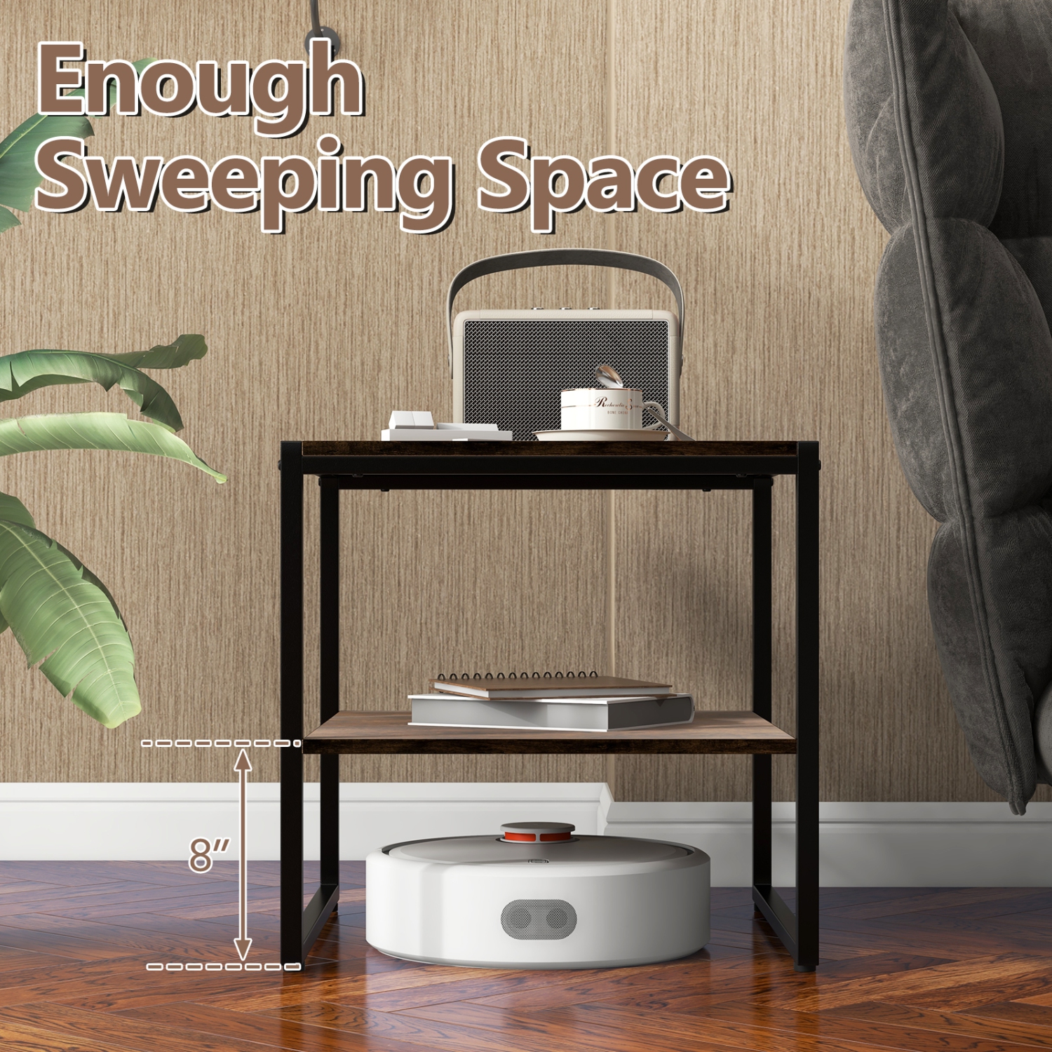 Topbuy Square End Table Set of 2 2-tier Side Table with Open Shelf Metal Frame Industrial Tea Table Beside Sofa & Bed Compact Nightstand for Small