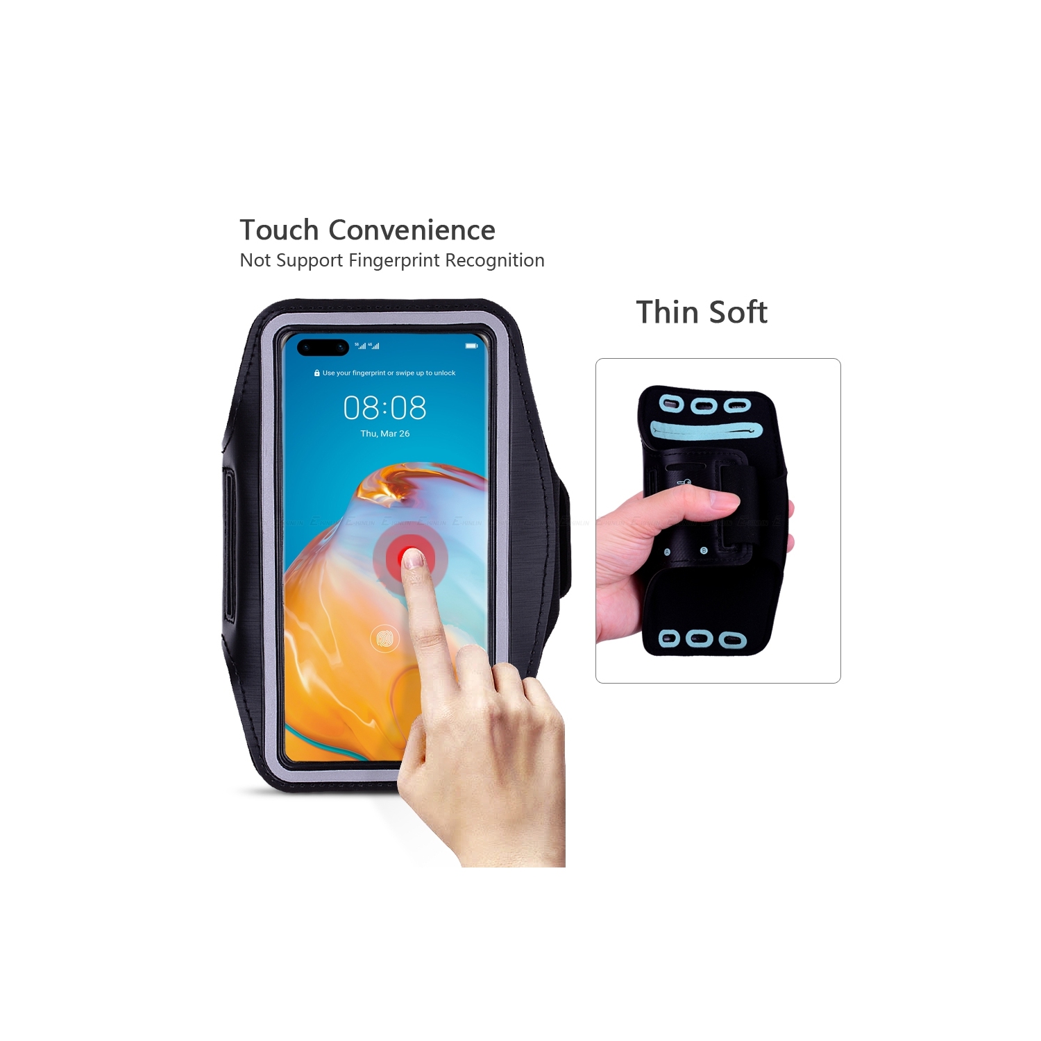 Brassard pour téléphone cellulaire jusqu’à 6.2 po, bracelet ajustable, porte-clés et fente pour carte, pour courir