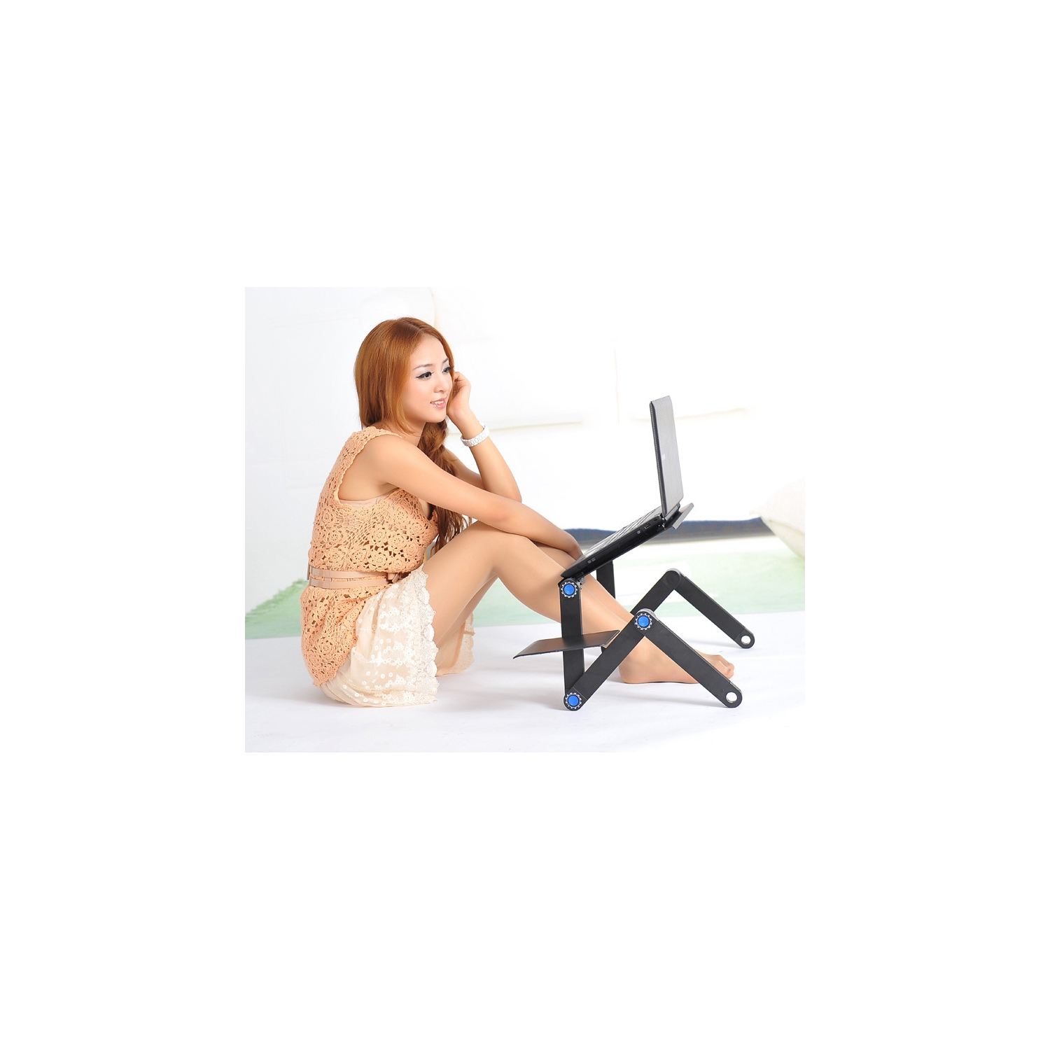 Adjustable Standing Laptop Desk Stand Table Portable Aluminum Lap Riser Holder with Dual-Cooling Fans for Bed Couch Sofa