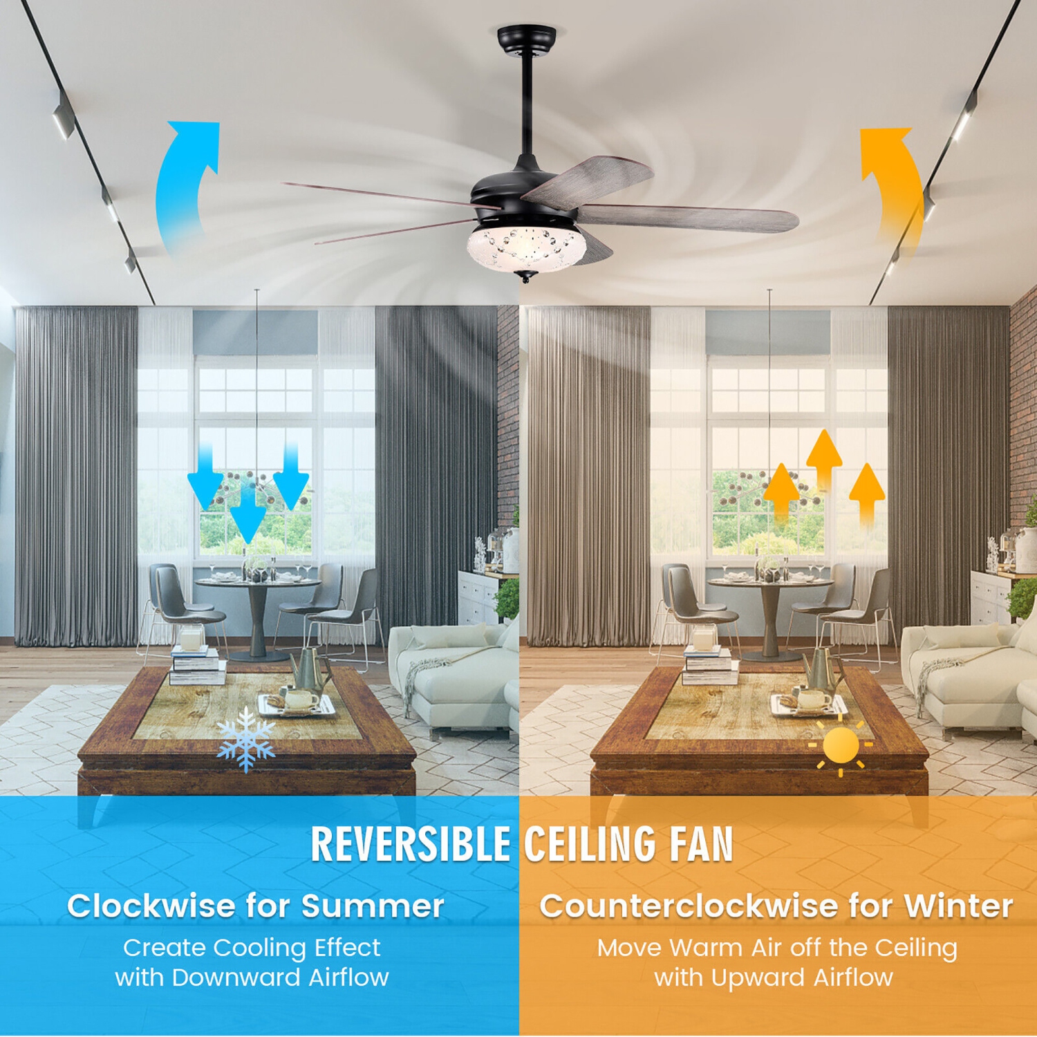 Gymax 52'' Retro Ceiling Fan w/ Remote Control 3 Wind Speeds & 5 Reversible Blades