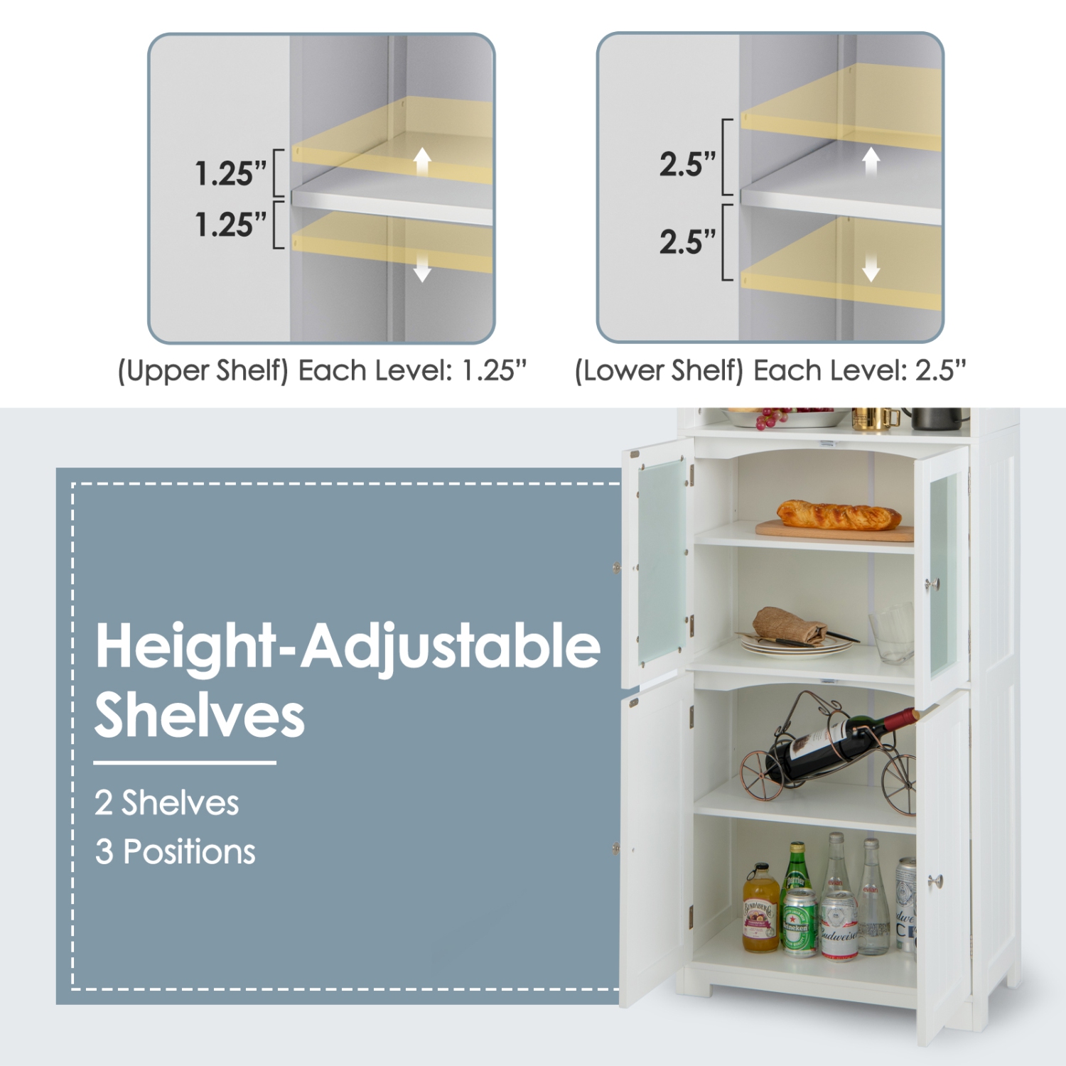 Gymax Bathroom Tall Storage Cabinet Linen Tower w/ Glass Door & Adjustable Shelf
