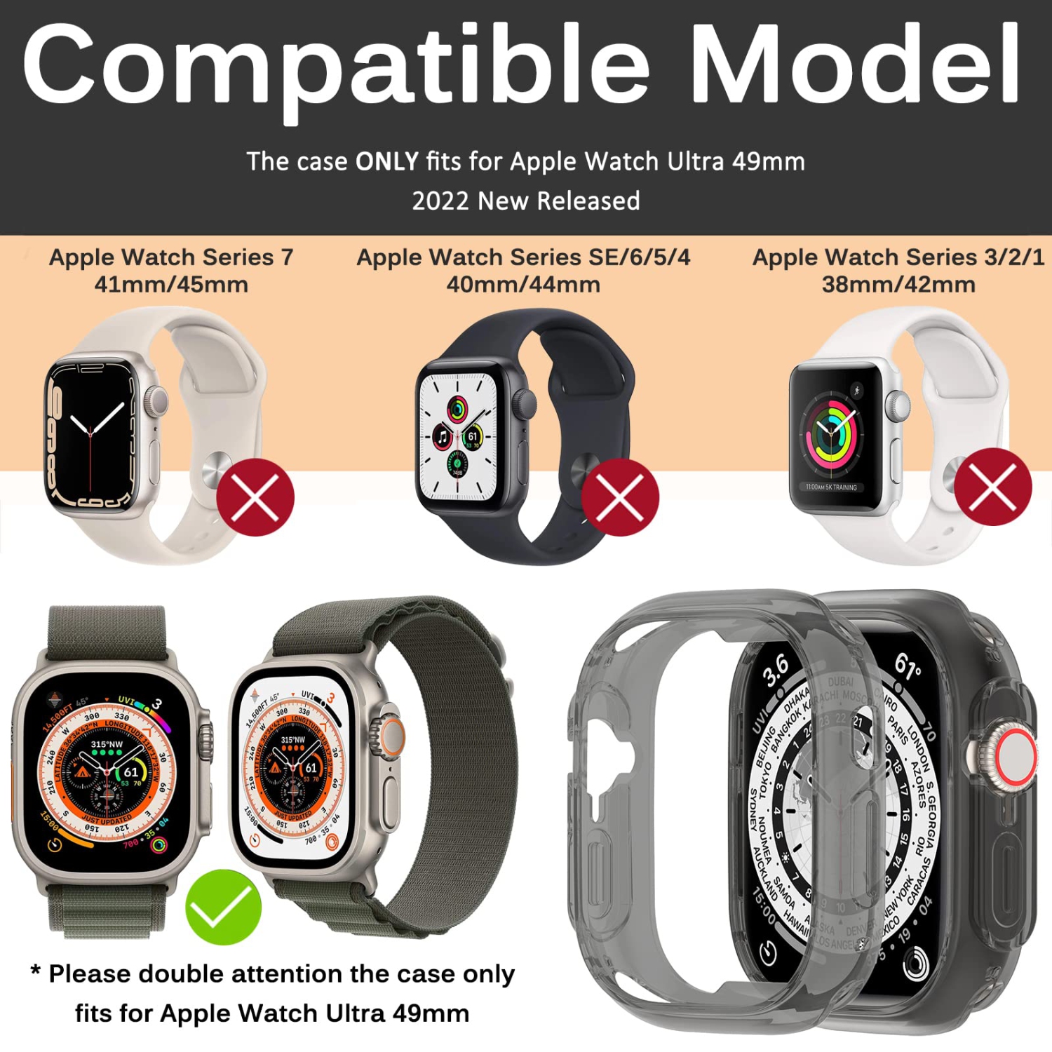 Paquet de 2 étuis sans protecteur d’écran de 49 mm pour Apple Watch Ultra de Miimall, TPU souple, léger, antichoc, tout autour de l’étui de