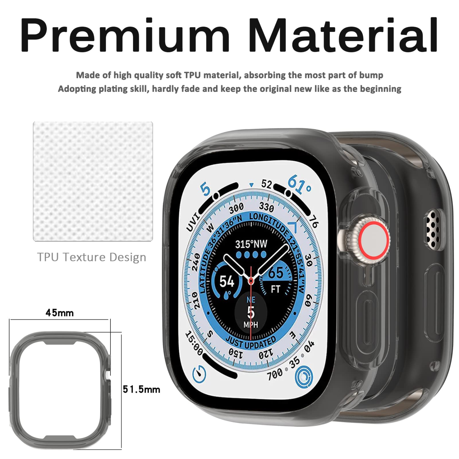 Paquet de 2 étuis sans protecteur d’écran de 49 mm pour Apple Watch Ultra de Miimall, TPU souple, léger, antichoc, tout autour de l’étui de