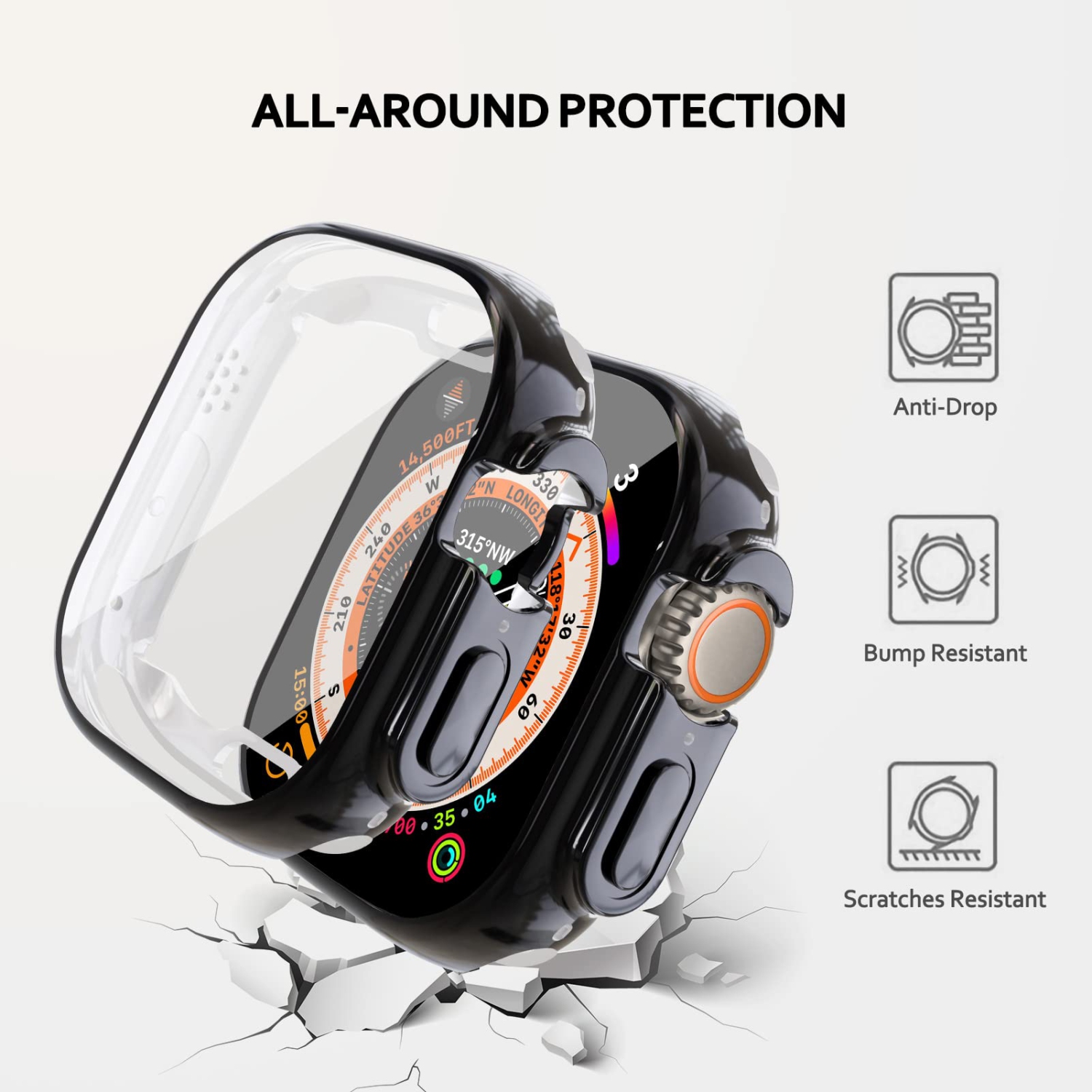 Étui souple en TPUR intégré compatible avec Apple Watch Ultra de 49 mm, ALMNVO Étuis ultraminces Accessoires avec protecteur d’écran, couvercle