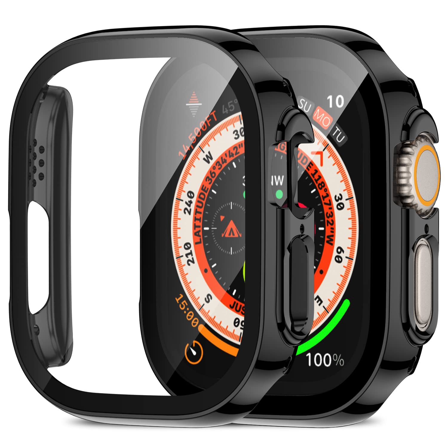 Ensemble de 2 étuis antichoc Amizee pour Apple Watch Ultra de 49 mm avec protecteur d’écran intégré, protecteur d’écran ultramince à bord droit pour