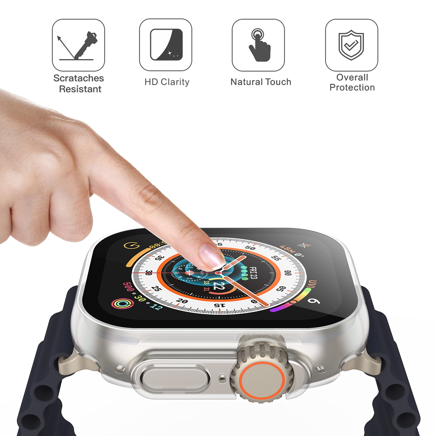 Ensemble de 2 étuis rigides transparents Langboom compatibles avec les Apple Watch Ultra 2022 de 49 mm avec protecteur d’écran en verre trempé,