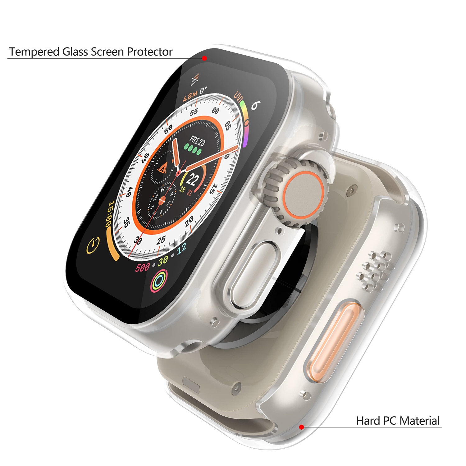 Ensemble de 2 étuis rigides transparents Langboom compatibles avec les Apple Watch Ultra 2022 de 49 mm avec protecteur d’écran en verre trempé,