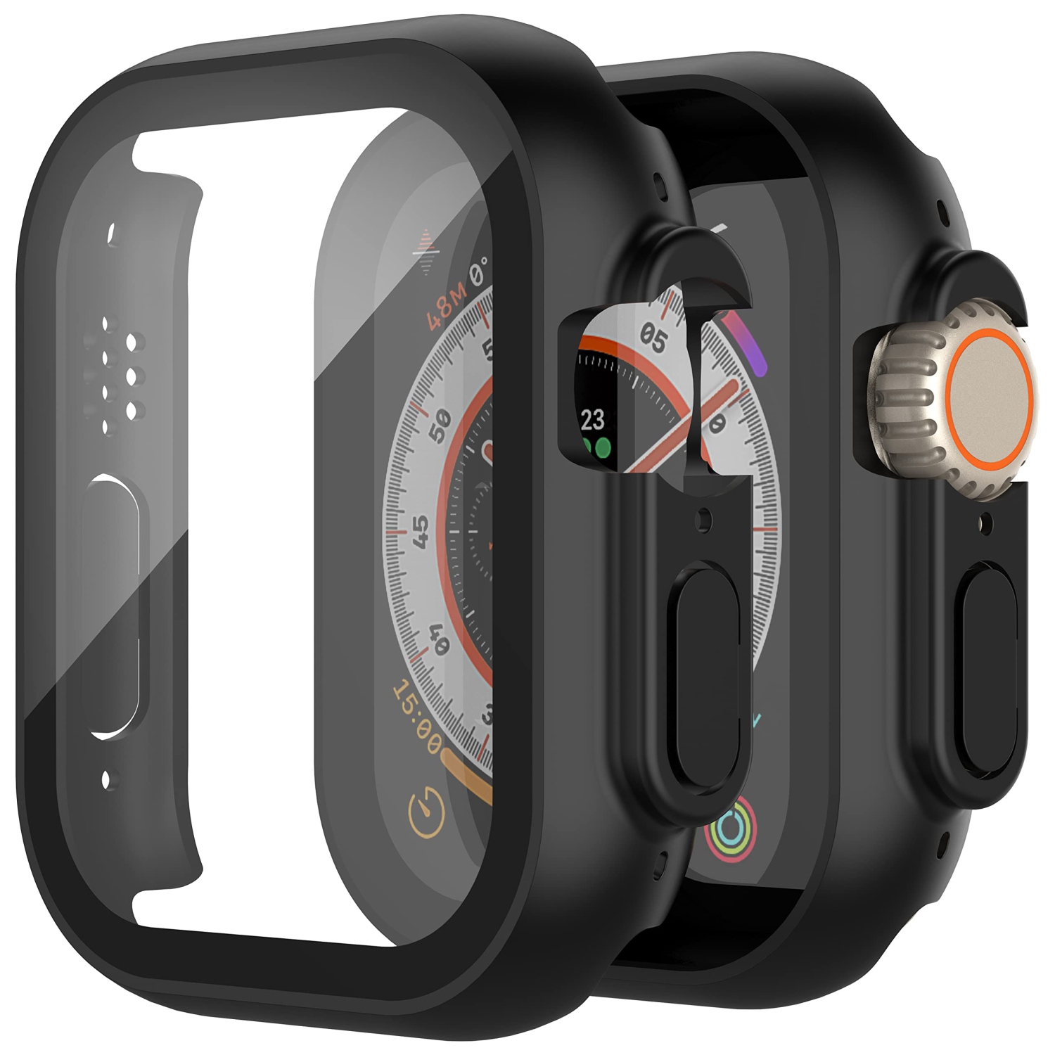 Paquet de 2 étuis rigides noir Langboom compatible avec la Apple Watch Ultra 2022 de 49 mm avec protecteur d’écran en verre trempé, protecteur