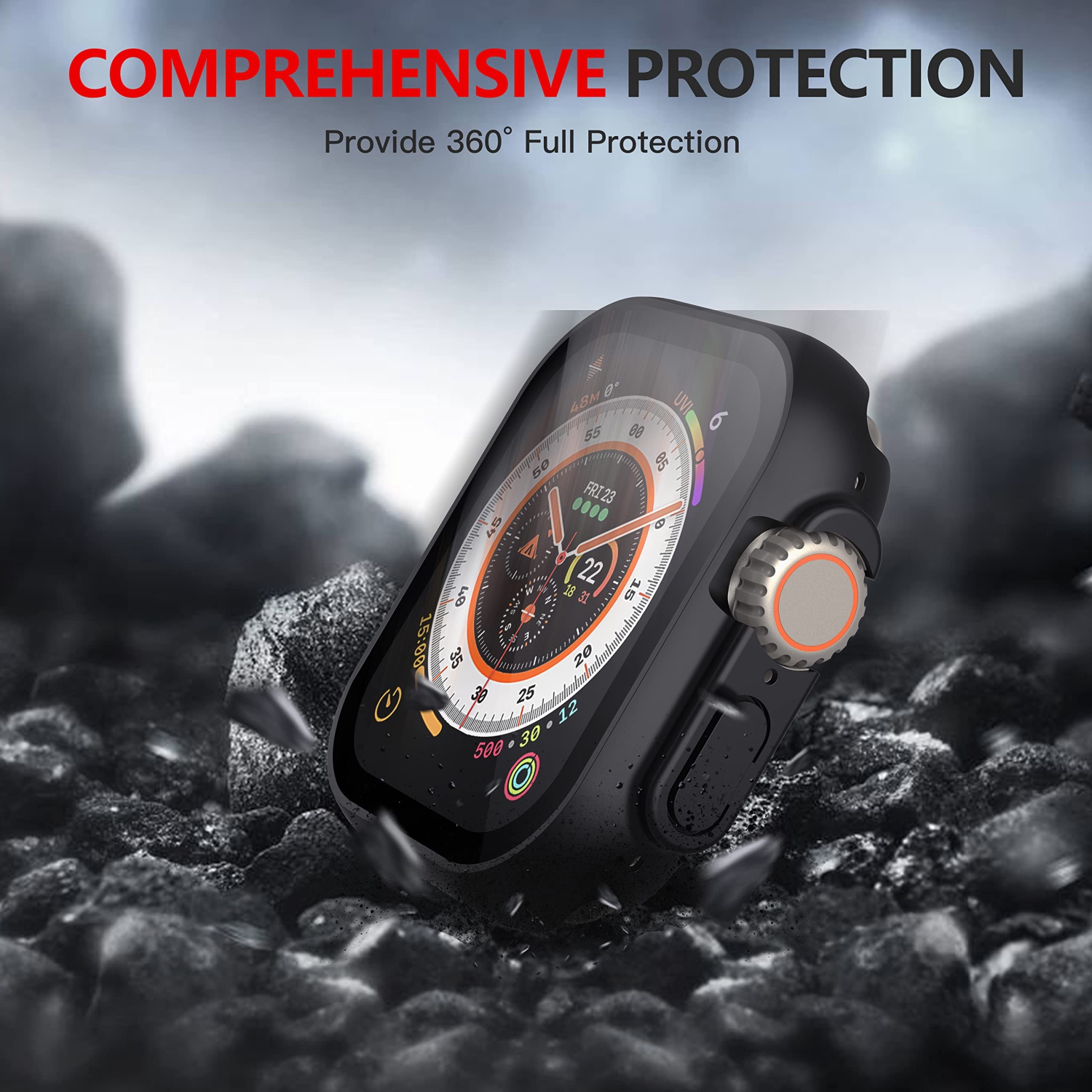 Paquet de 2 étuis rigides noir Langboom compatible avec la Apple Watch Ultra 2022 de 49 mm avec protecteur d’écran en verre trempé, protecteur