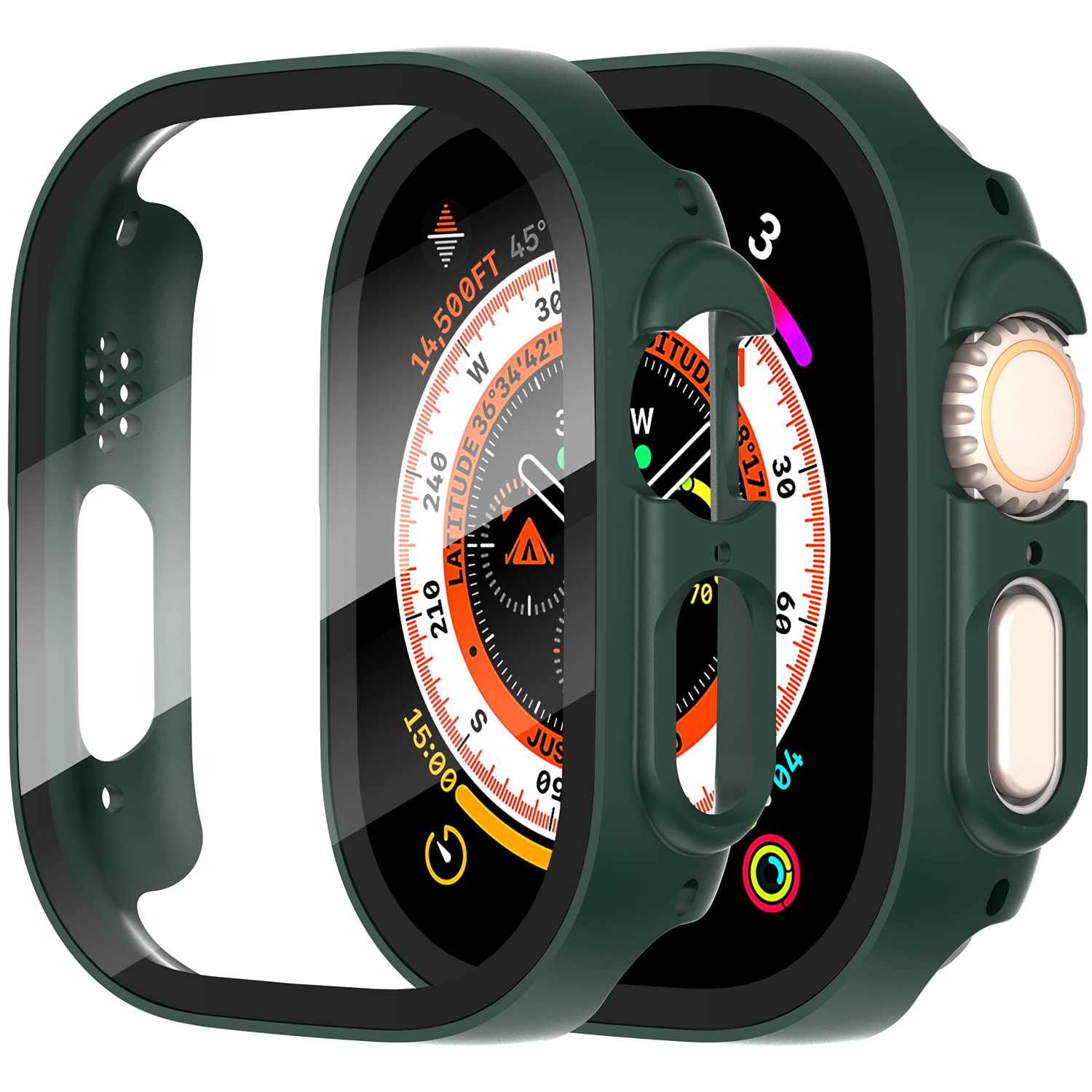 Diruite – Paquet de 2 protecteurs d’écran tout autour pour Apple Watch Ultra de 49 mm PC, étui protecteur d’écran en verre trempé ultramince pour