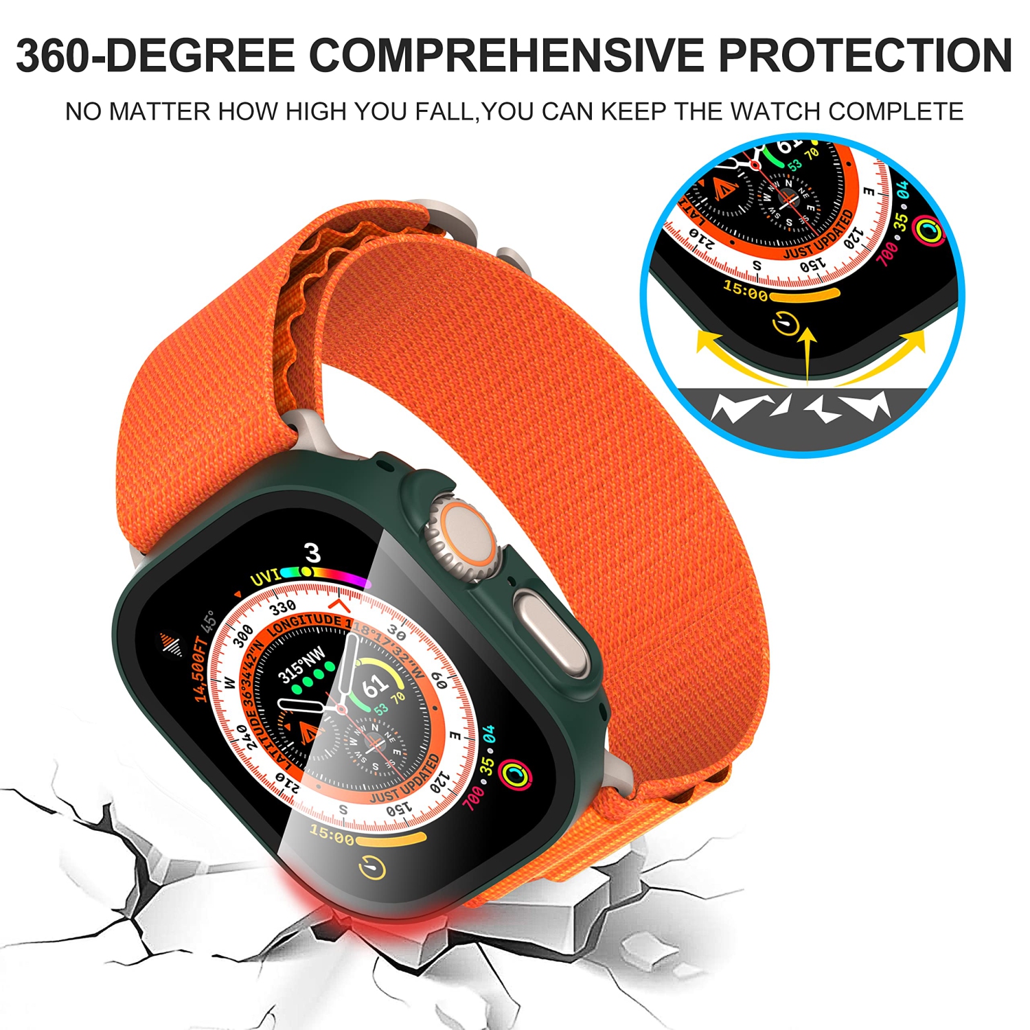 Diruite – Paquet de 2 protecteurs d’écran tout autour pour Apple Watch Ultra de 49 mm PC, étui protecteur d’écran en verre trempé ultramince pour