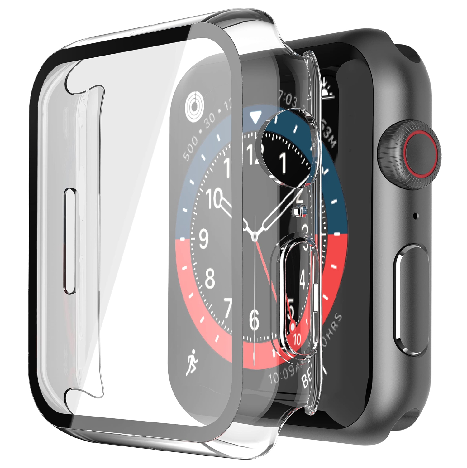 Ensemble de 2 boîtiers rigides transparents Langboom compatibles avec les Apple Watch Series 7 8 de 41 mm avec protecteur d’écran en verre trempé,