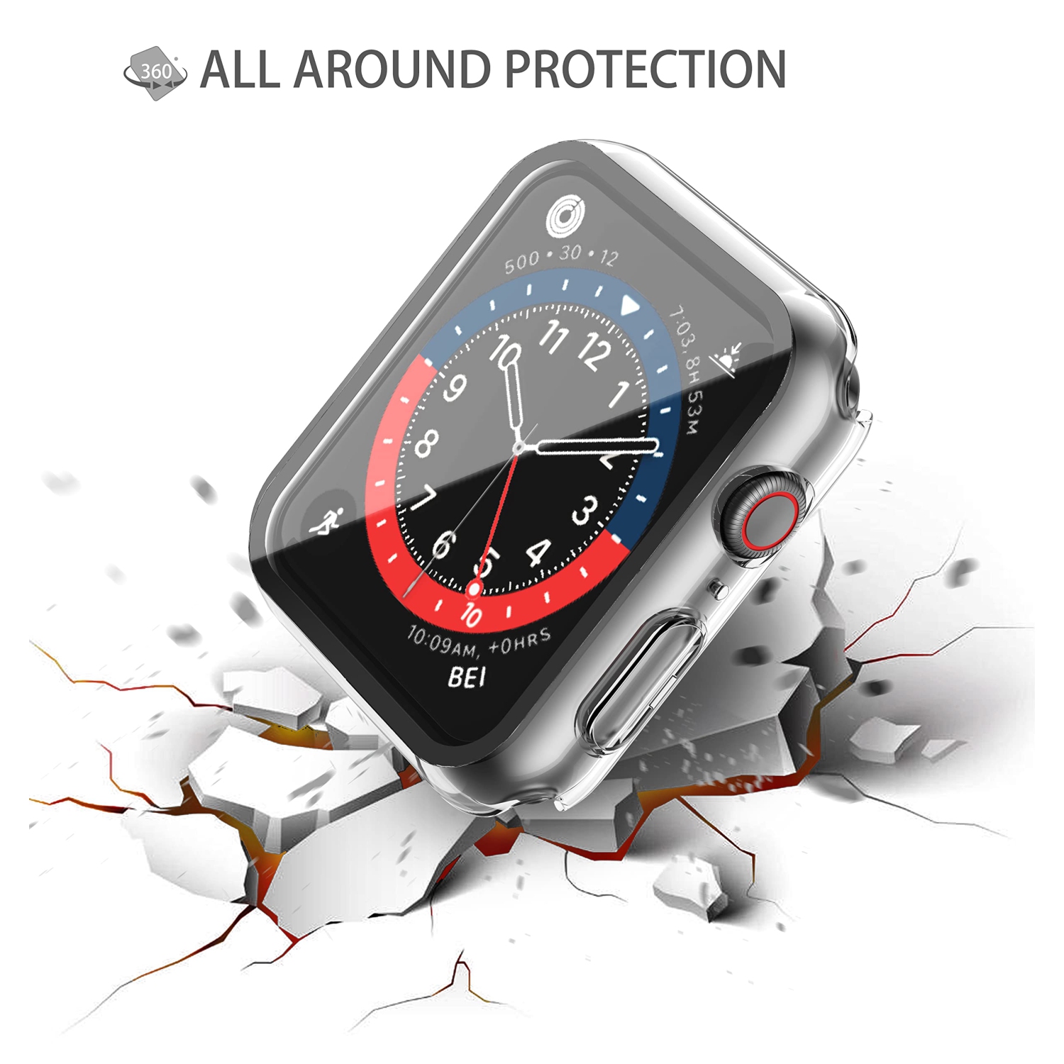 Ensemble de 2 boîtiers rigides transparents Langboom compatibles avec les Apple Watch Series 7 8 de 41 mm avec protecteur d’écran en verre trempé,