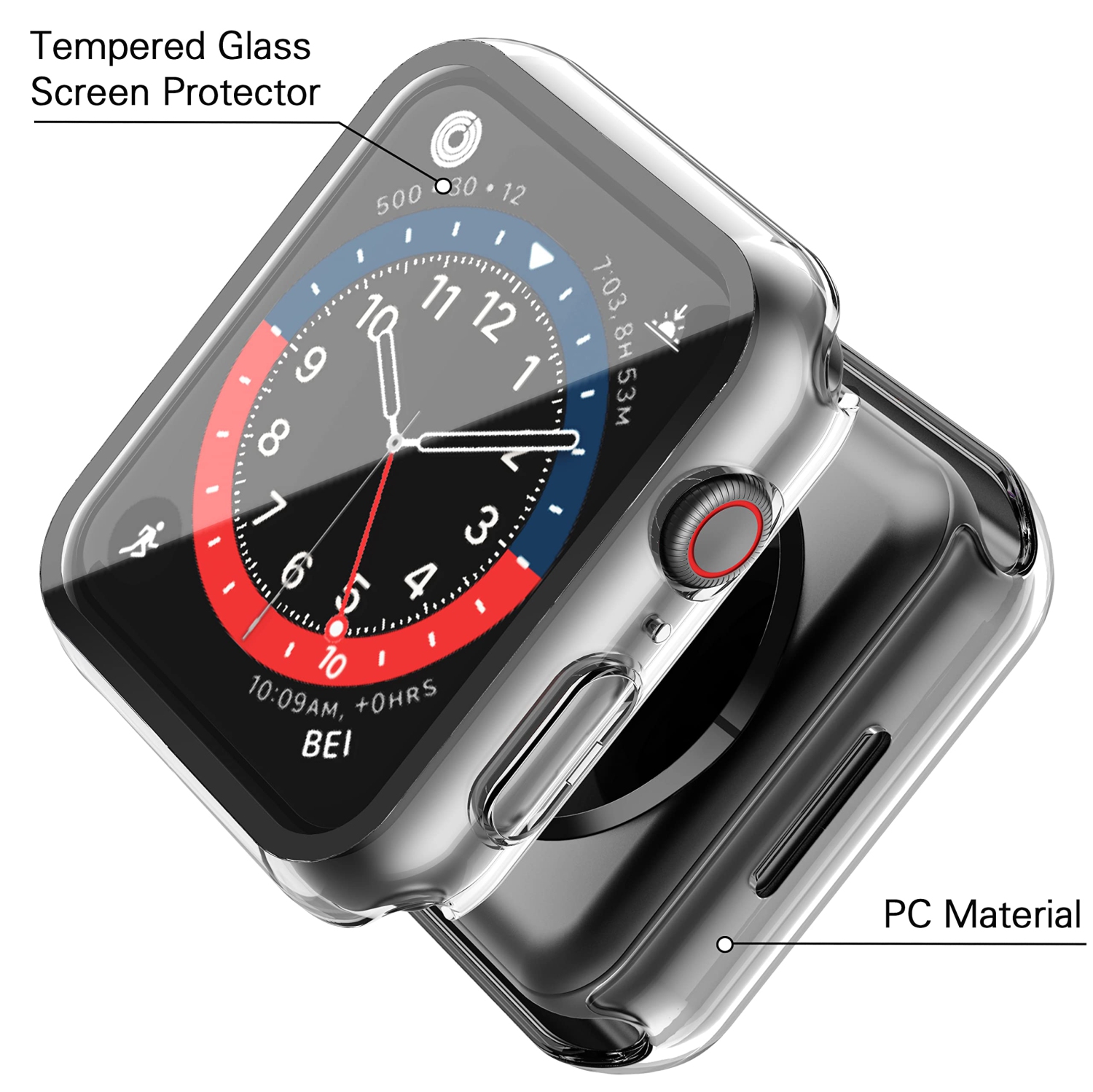 Ensemble de 2 boîtiers rigides transparents Langboom compatibles avec les Apple Watch Series 7 8 de 41 mm avec protecteur d’écran en verre trempé,