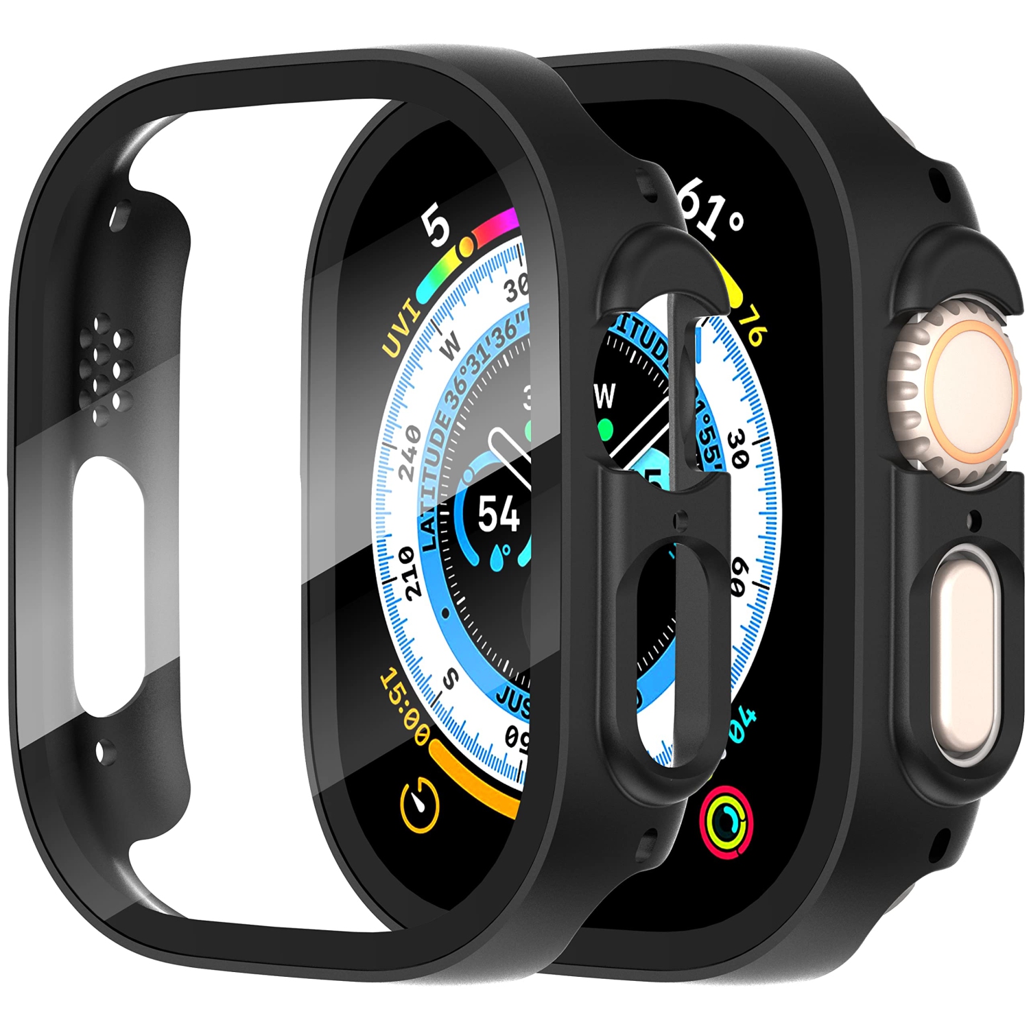 Diruite – Paquet de 2 protecteurs d’écran tout autour pour Apple Watch Ultra de 49 mm PC, étui protecteur d’écran en verre trempé ultramince pour