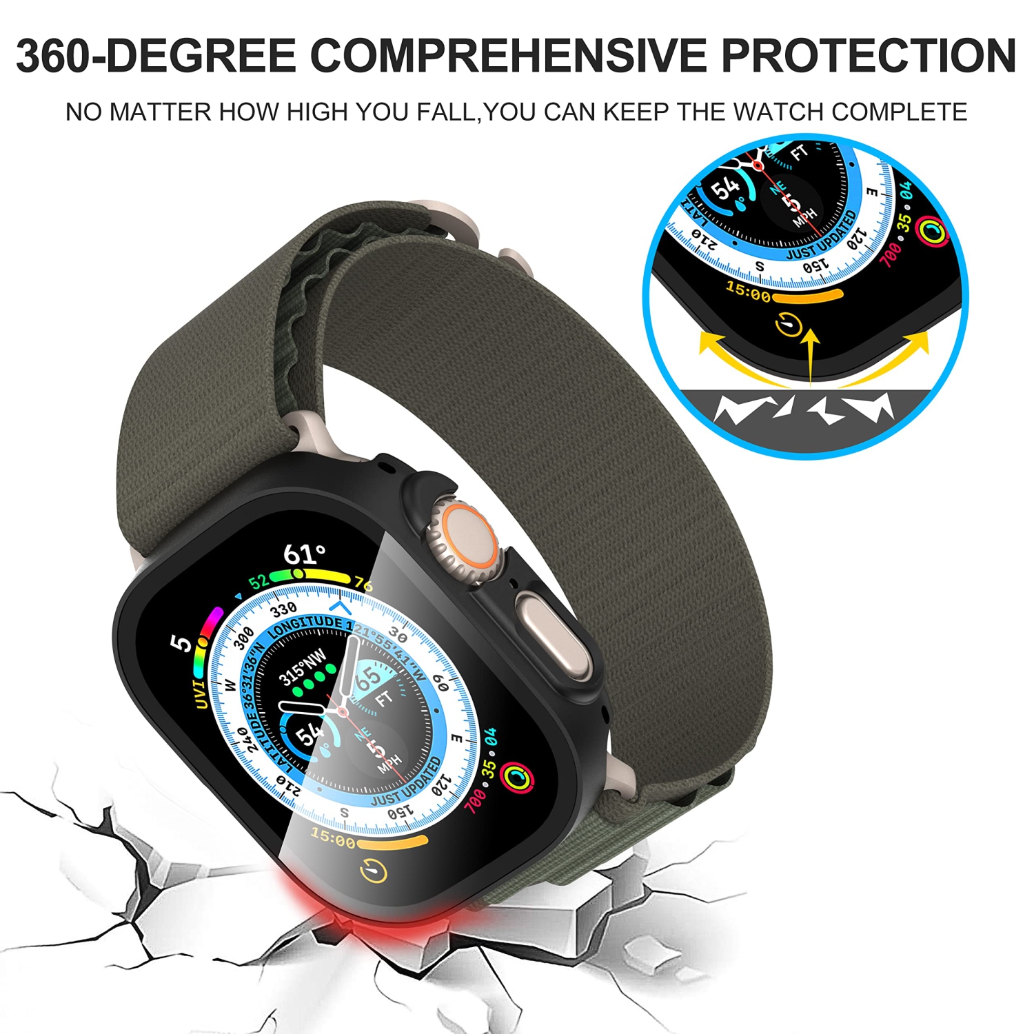 Diruite – Paquet de 2 protecteurs d’écran tout autour pour Apple Watch Ultra de 49 mm PC, étui protecteur d’écran en verre trempé ultramince pour